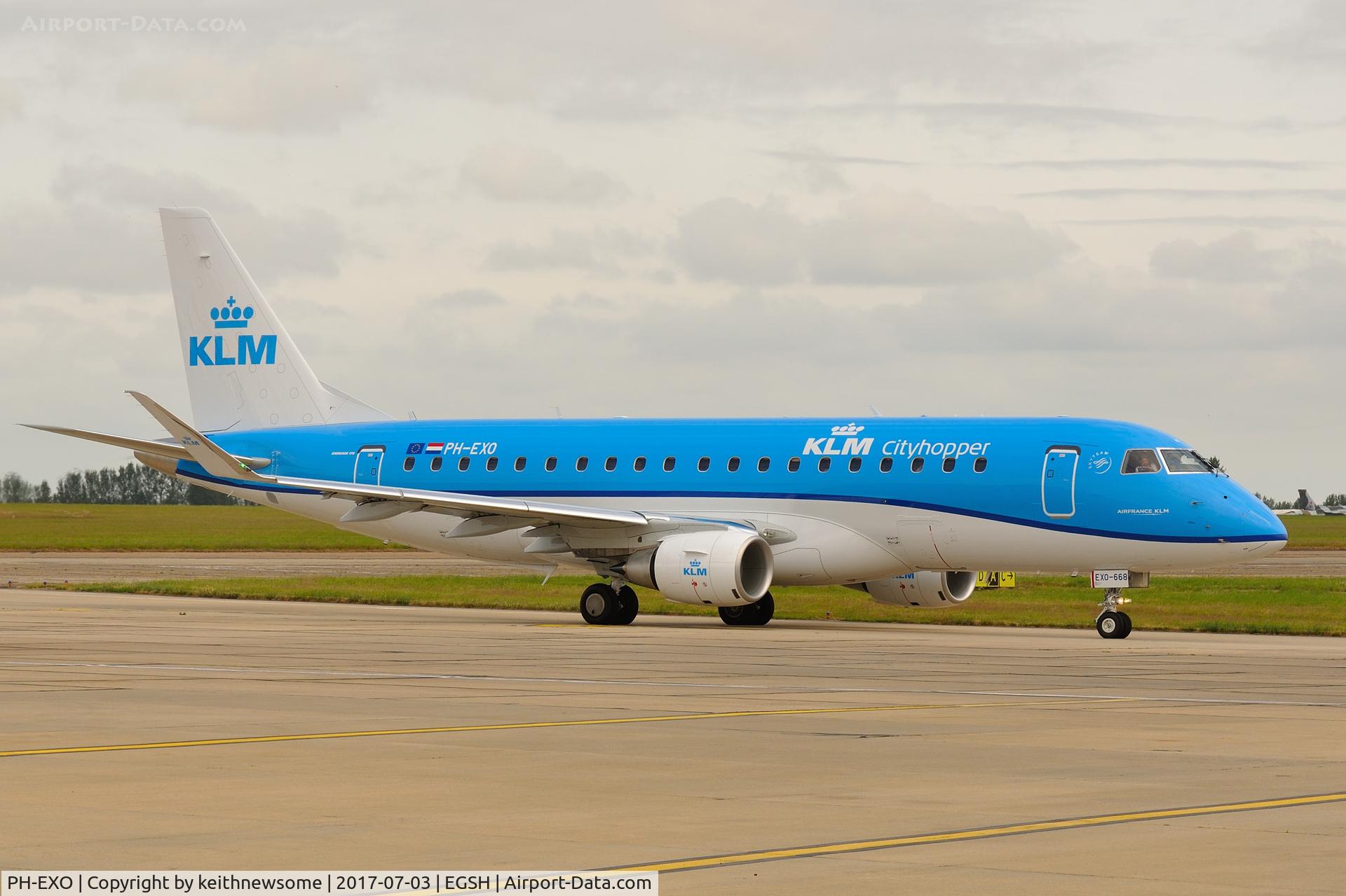 PH-EXO, 2017 Embraer 175STD (ERJ-170-200STD) C/N 17000668, Leaving Norwich following first visit.