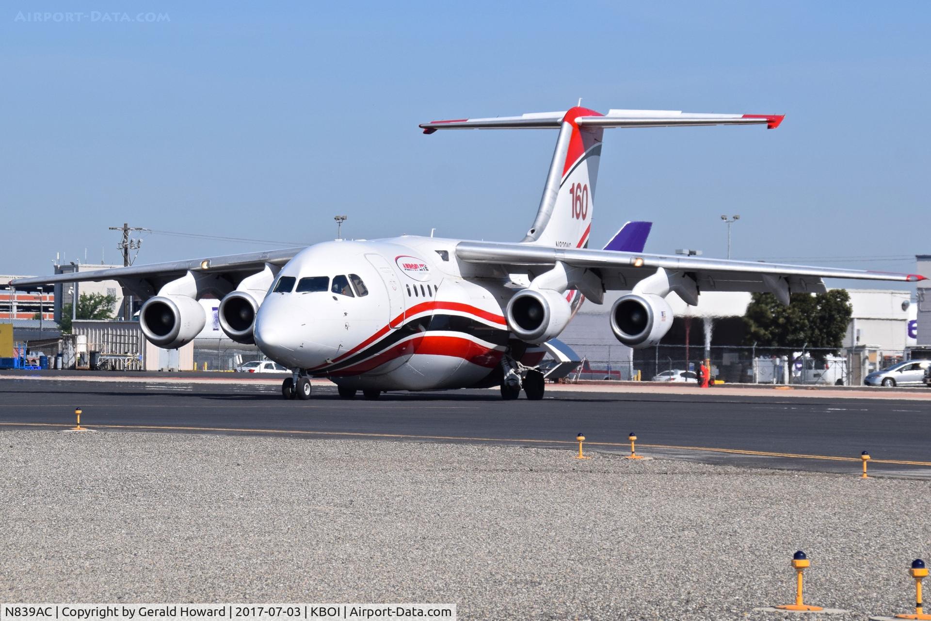 N839AC, 1995 British Aerospace Avro 146-RJ85A C/N E2270, Taxiing out from the NIFC ramp.