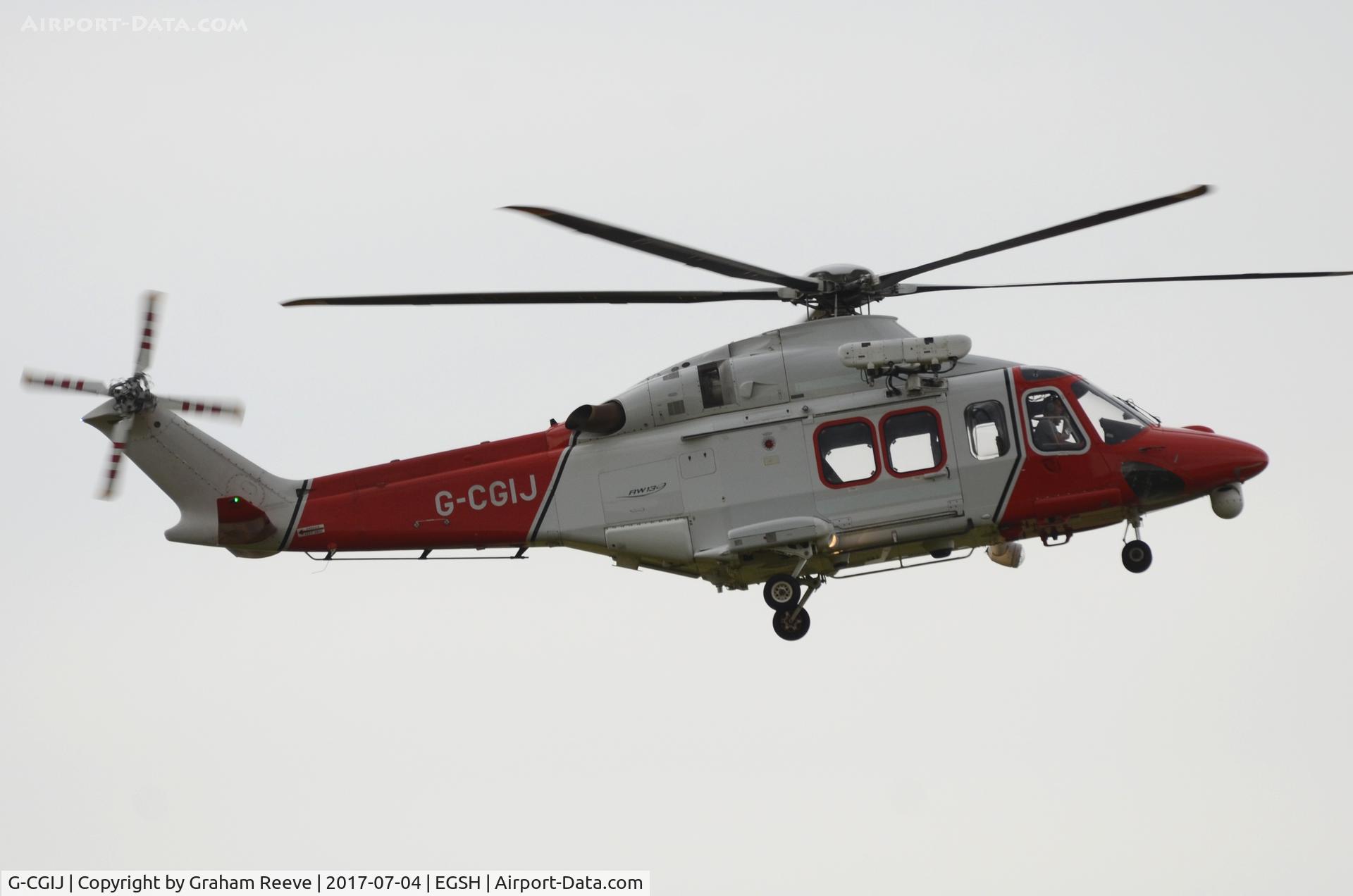 G-CGIJ, 2007 AgustaWestland AW-139 C/N 31203, Landing at Norwich.