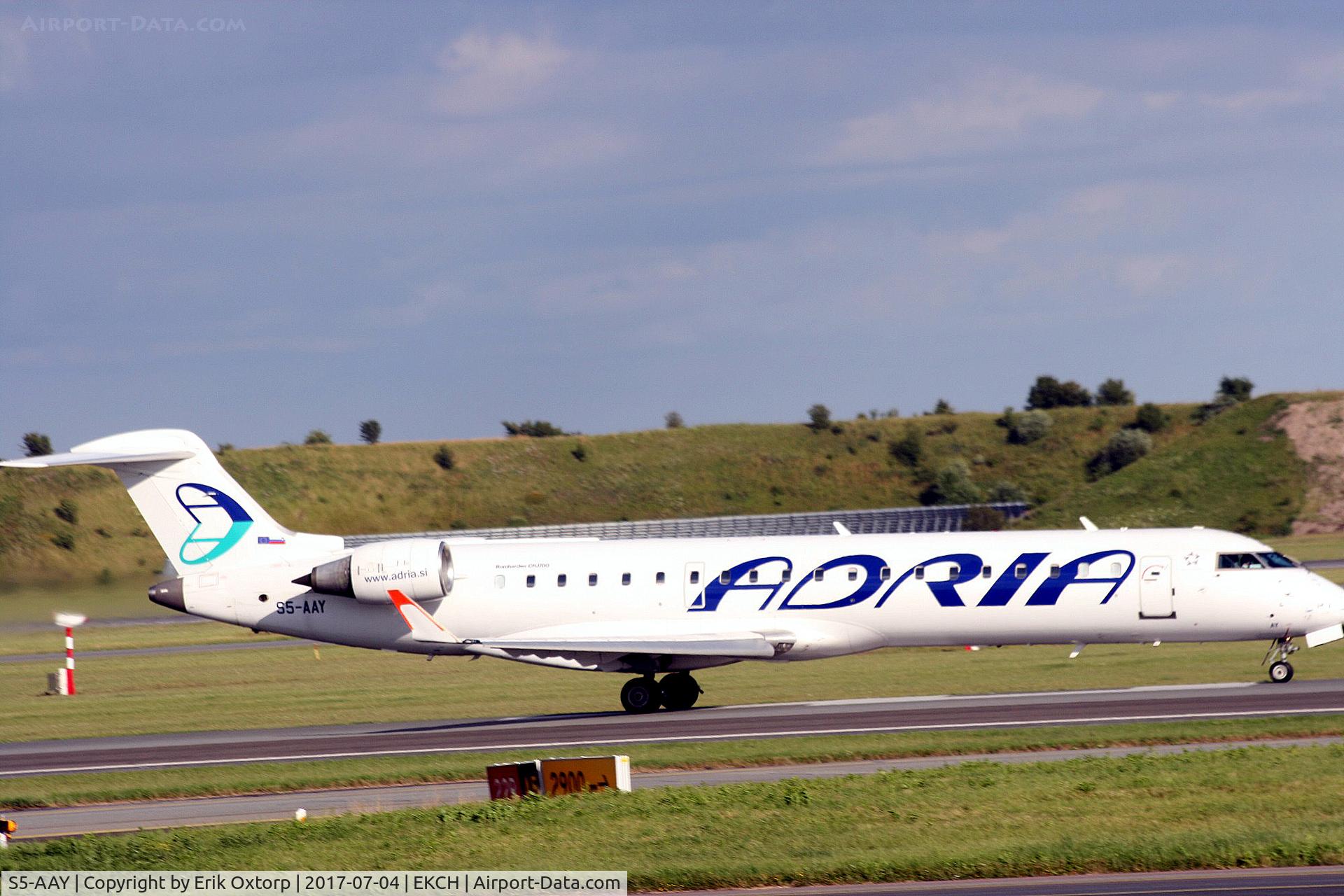 S5-AAY, 2003 Bombardier CRJ-701ER (CL-600-2C10) Regional Jet C/N 10080, S5-AAY taking off rw 22R