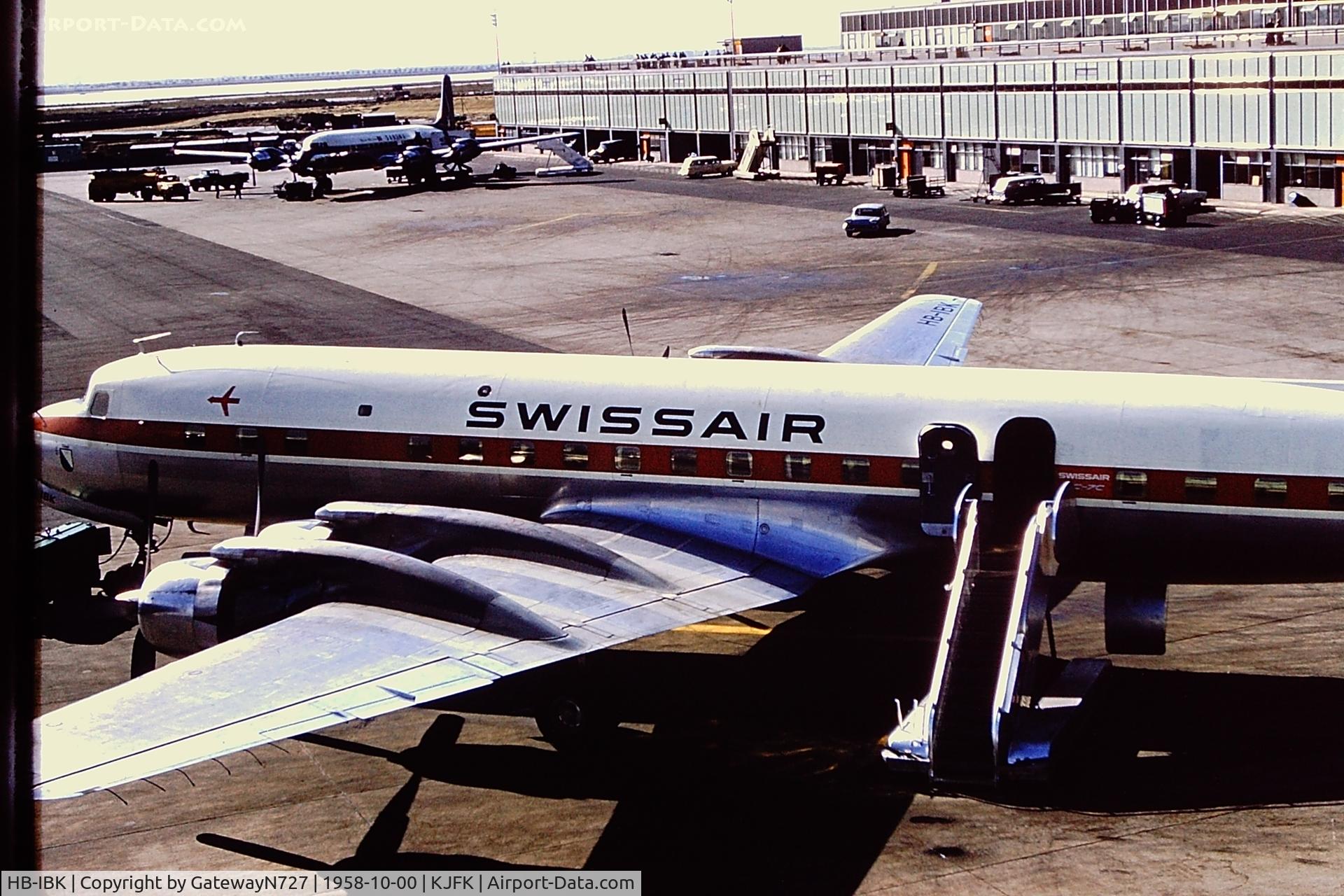 HB-IBK, 1956 Douglas DC-7C Seven Seas Seven Seas C/N 45061, Sold to SAS in 1962, later to the French military. Currently on display Musee de l'air in Paris-Le-Bourget (LFPB).