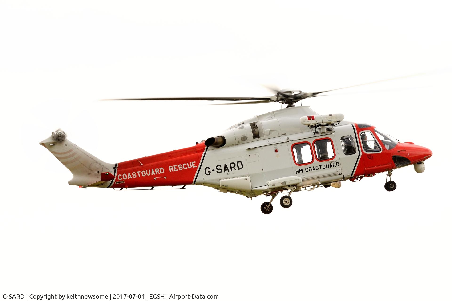G-SARD, 2007 AgustaWestland AW-139 C/N 31208, Arriving at Norwich.