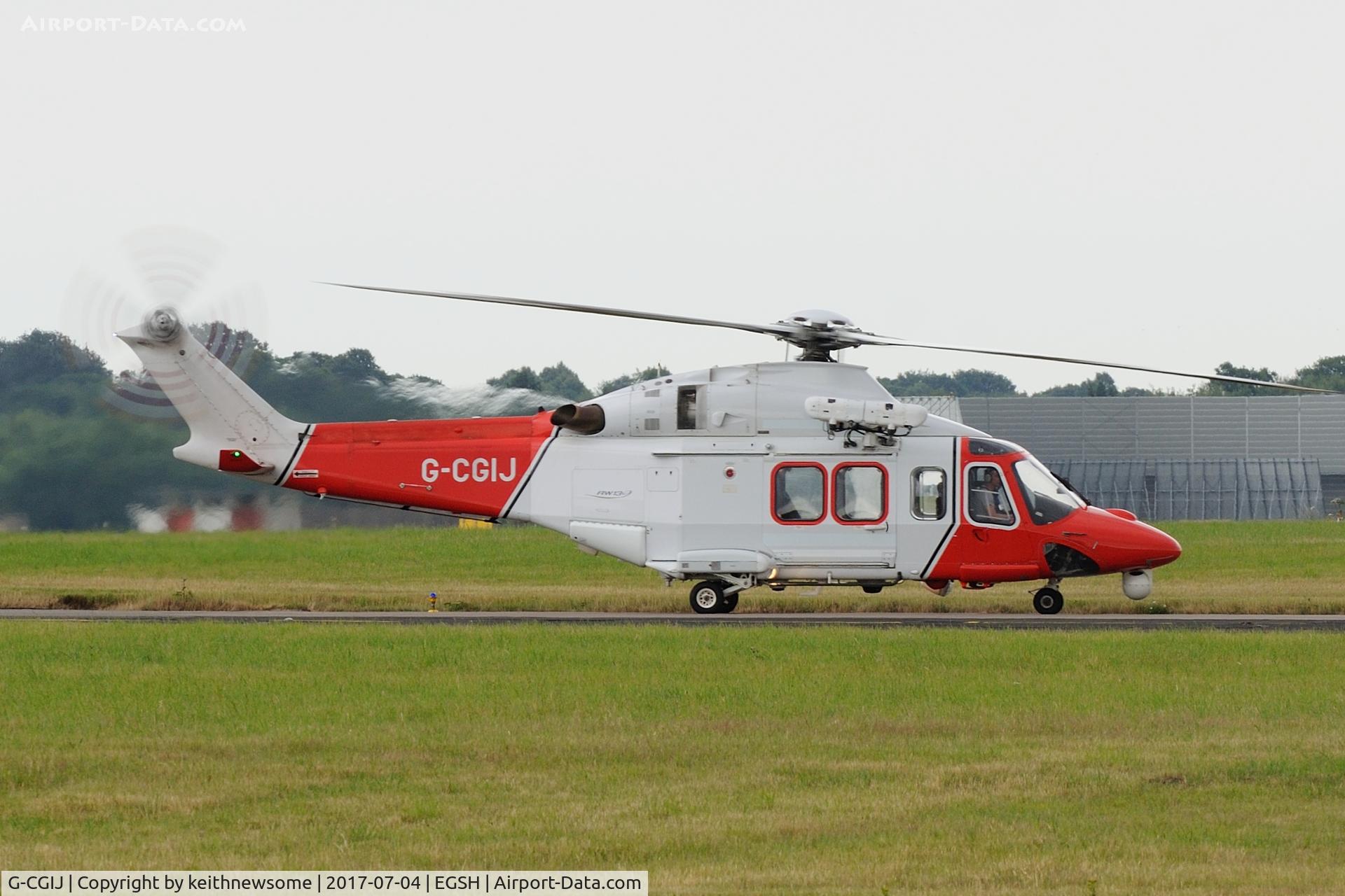 G-CGIJ, 2007 AgustaWestland AW-139 C/N 31203, Arriving at Norwich.