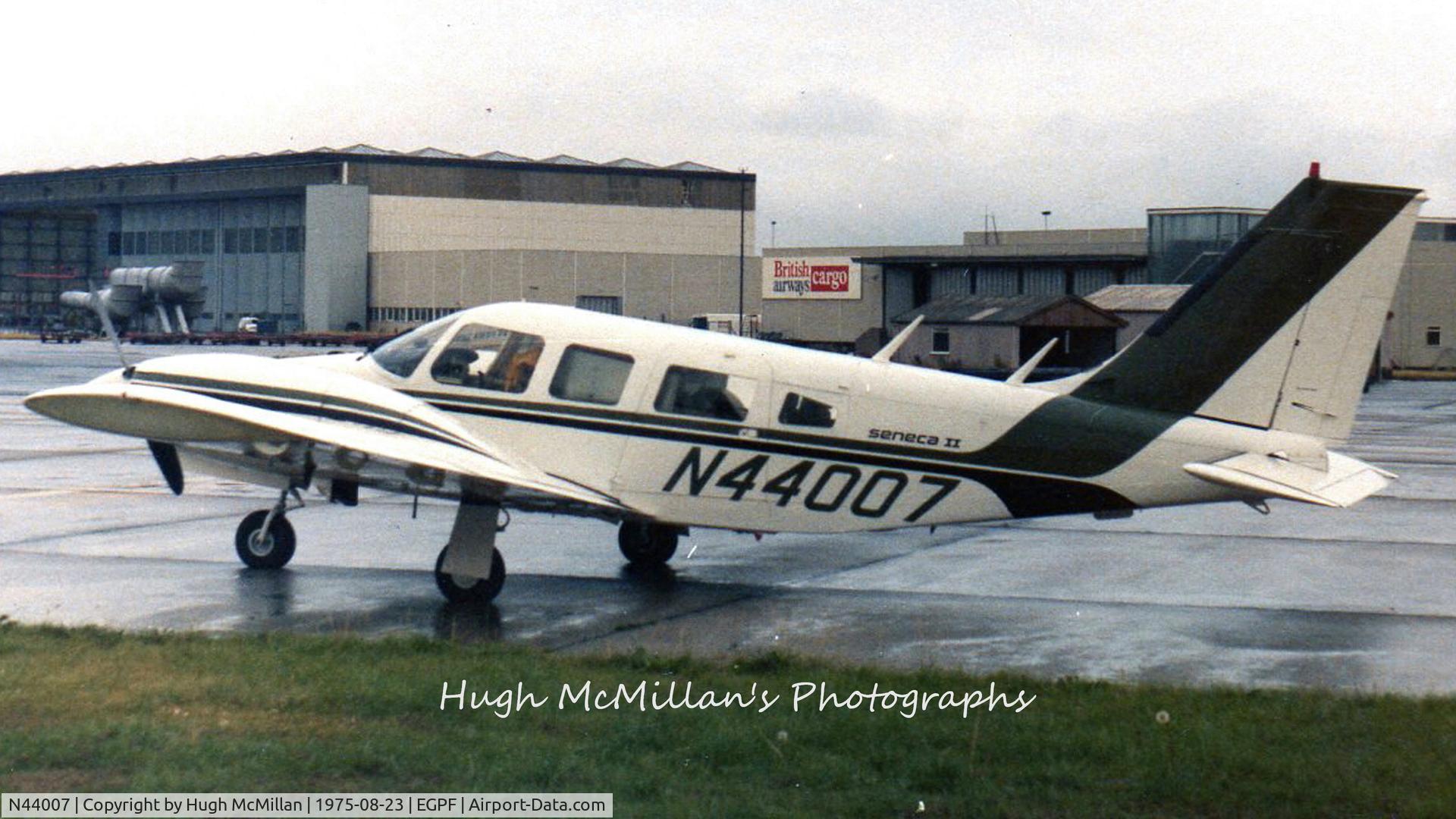 N44007, 1974 Piper PA-34-200T C/N 34-7570047, Untitled
Piper PA-34-200T Seneca II
N44007 (cn 34-7570047) 
Photographed at Glasgow - International (Abbotsinch) (GLA / EGPF)
UK - Scotland