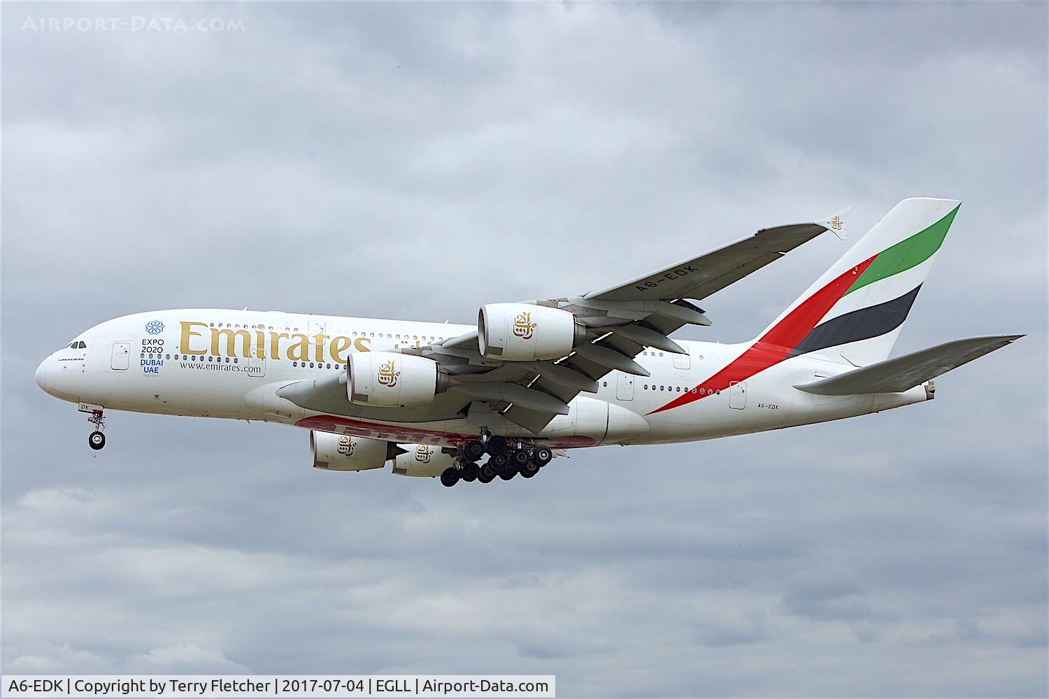 A6-EDK, 2010 Airbus A380-861 C/N 030, On approach to London Heathrow