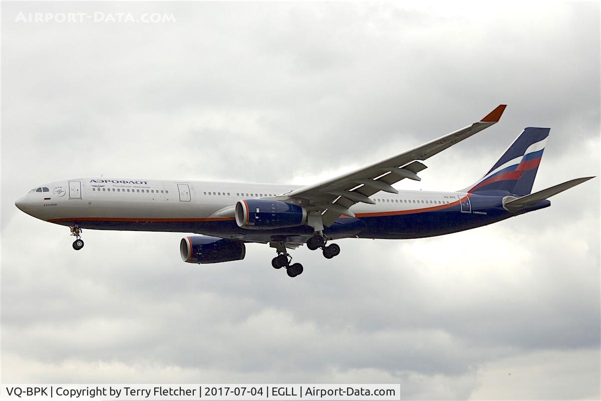 VQ-BPK, 2012 Airbus A330-343X C/N 1345, On approach to London Heathrow