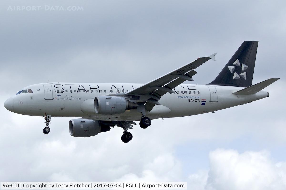 9A-CTI, 1999 Airbus A319-112 C/N 1029, On approach to London Heathrow