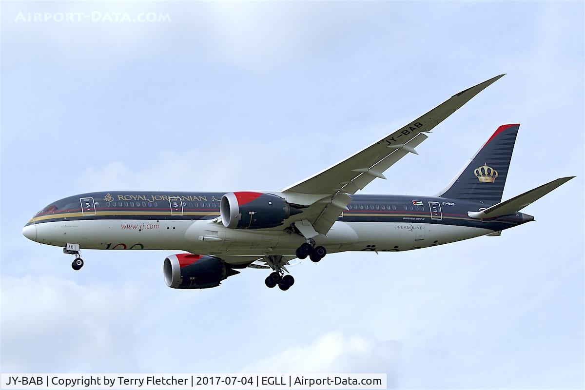 JY-BAB, 2014 Boeing 787-8 Dreamliner Dreamliner C/N 35319, On approach to London Heathrow