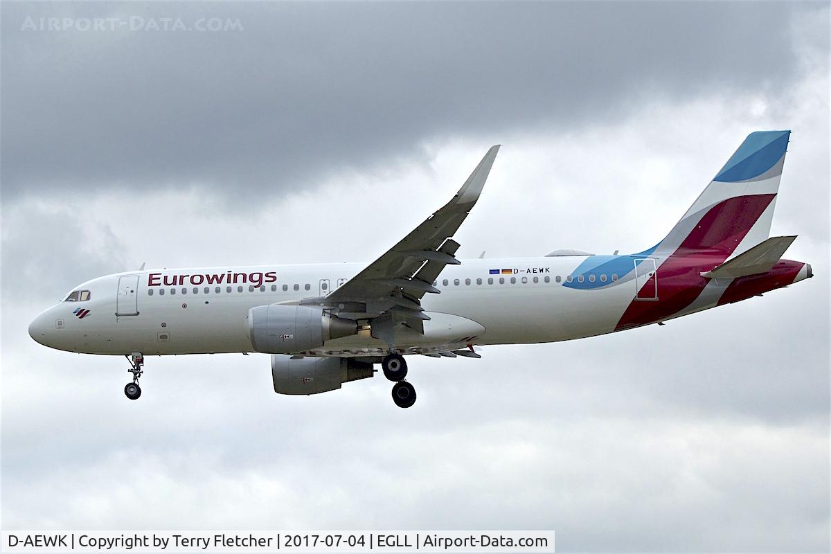 D-AEWK, 2016 Airbus A320-214 C/N 7261, On approach to London Heathrow