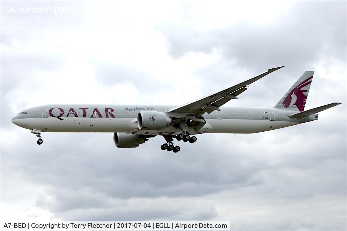 A7-BED, 2014 Boeing 777-3DZ/ER C/N 60330, On approach to London Heathrow