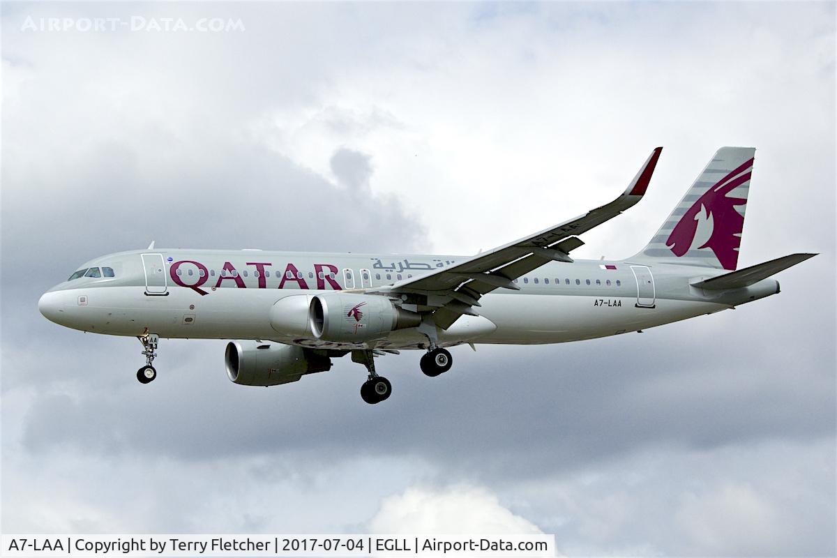 A7-LAA, 2014 Airbus A320-214 C/N 6347, On approach to London Heathrow