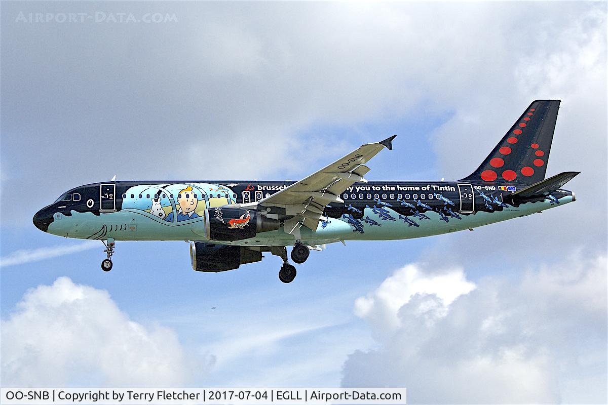 OO-SNB, 2001 Airbus A320-214 C/N 1493, On approach to London Heathrow