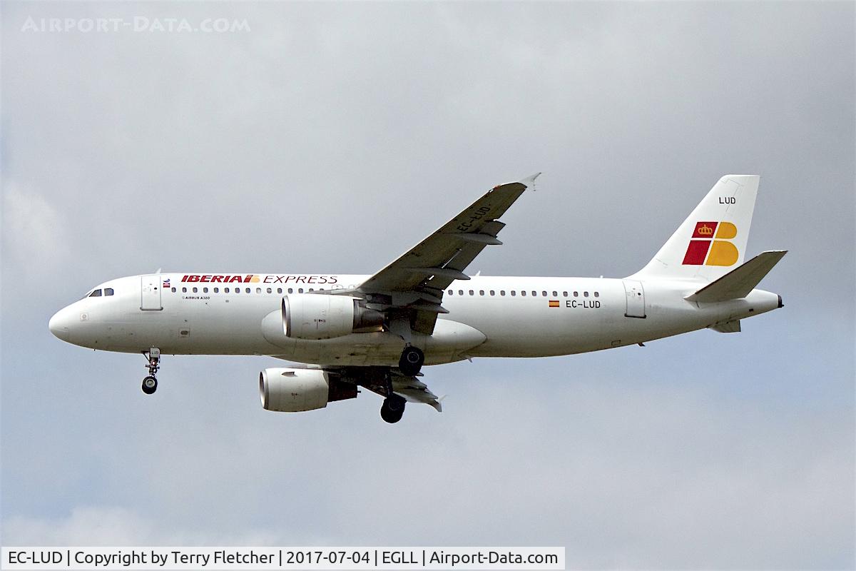 EC-LUD, 1999 Airbus A320-214 C/N 1067, On approach to London Heathrow