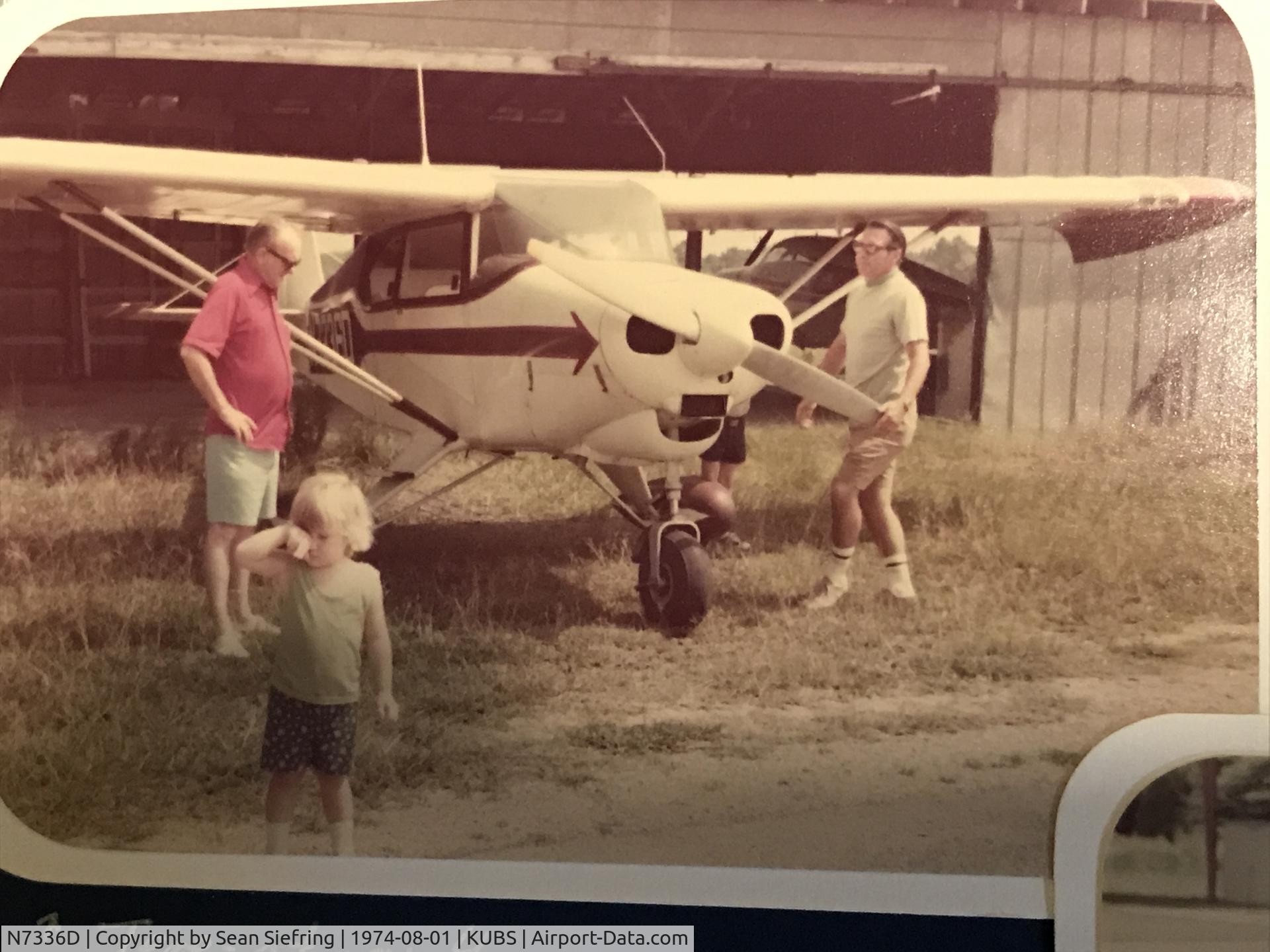 N7336D, 1957 Piper PA-22-150 C/N 22-5125, Around 1974 time frame, left to right, Ted Siefring, Tere Siefring, and Fred Robinson