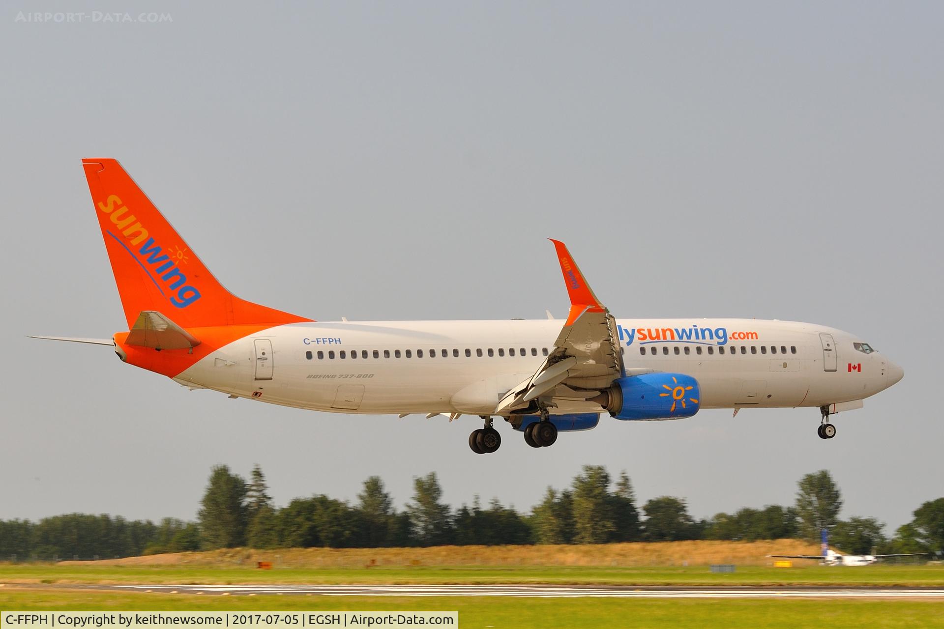 C-FFPH, 2014 Boeing 737-81D C/N 39440, Arriving at Norwich from Rhodes.
