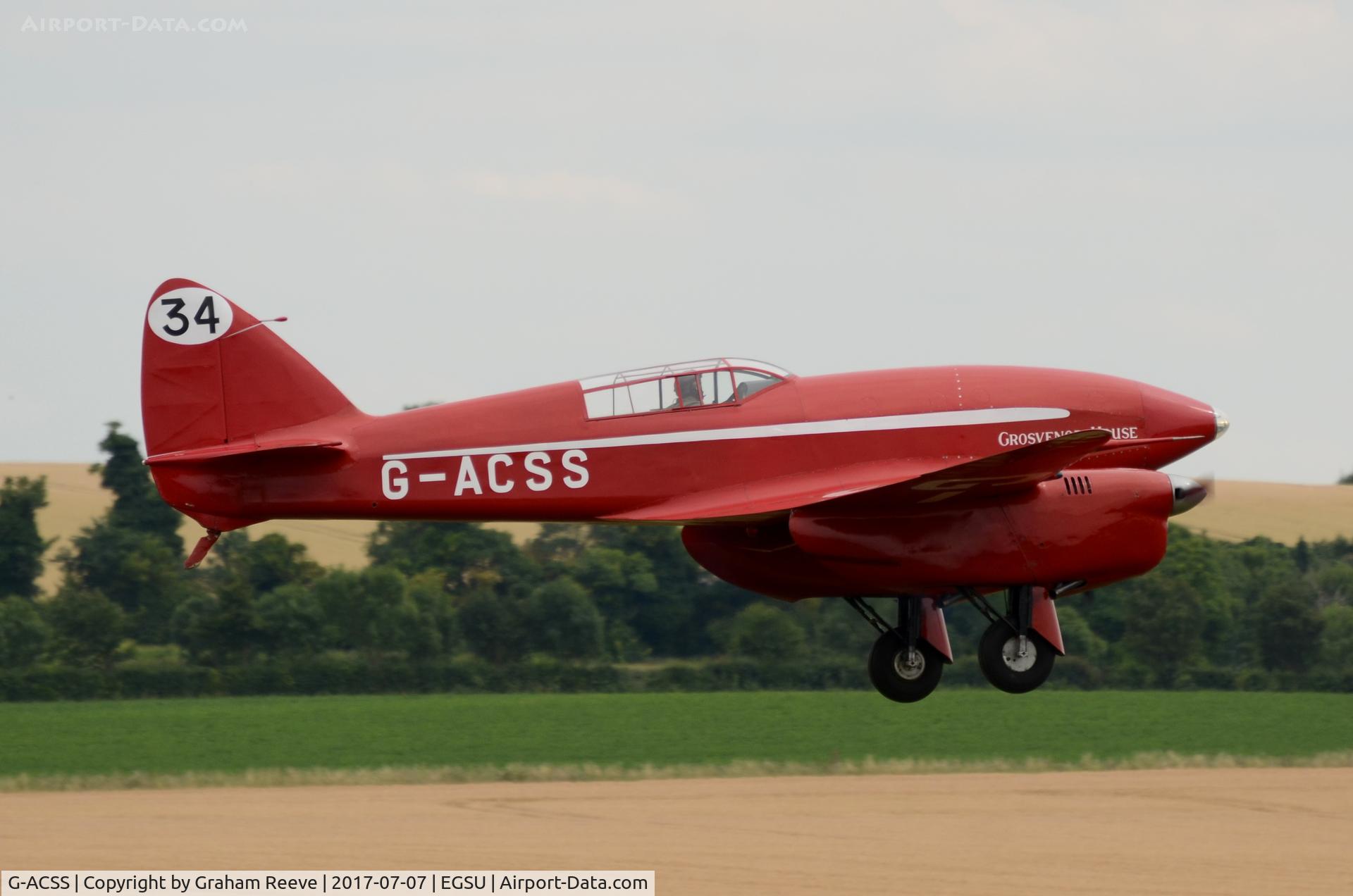 G-ACSS, 1934 De Havilland DH-88 Comet C/N 1996, Landing at Duxford.
