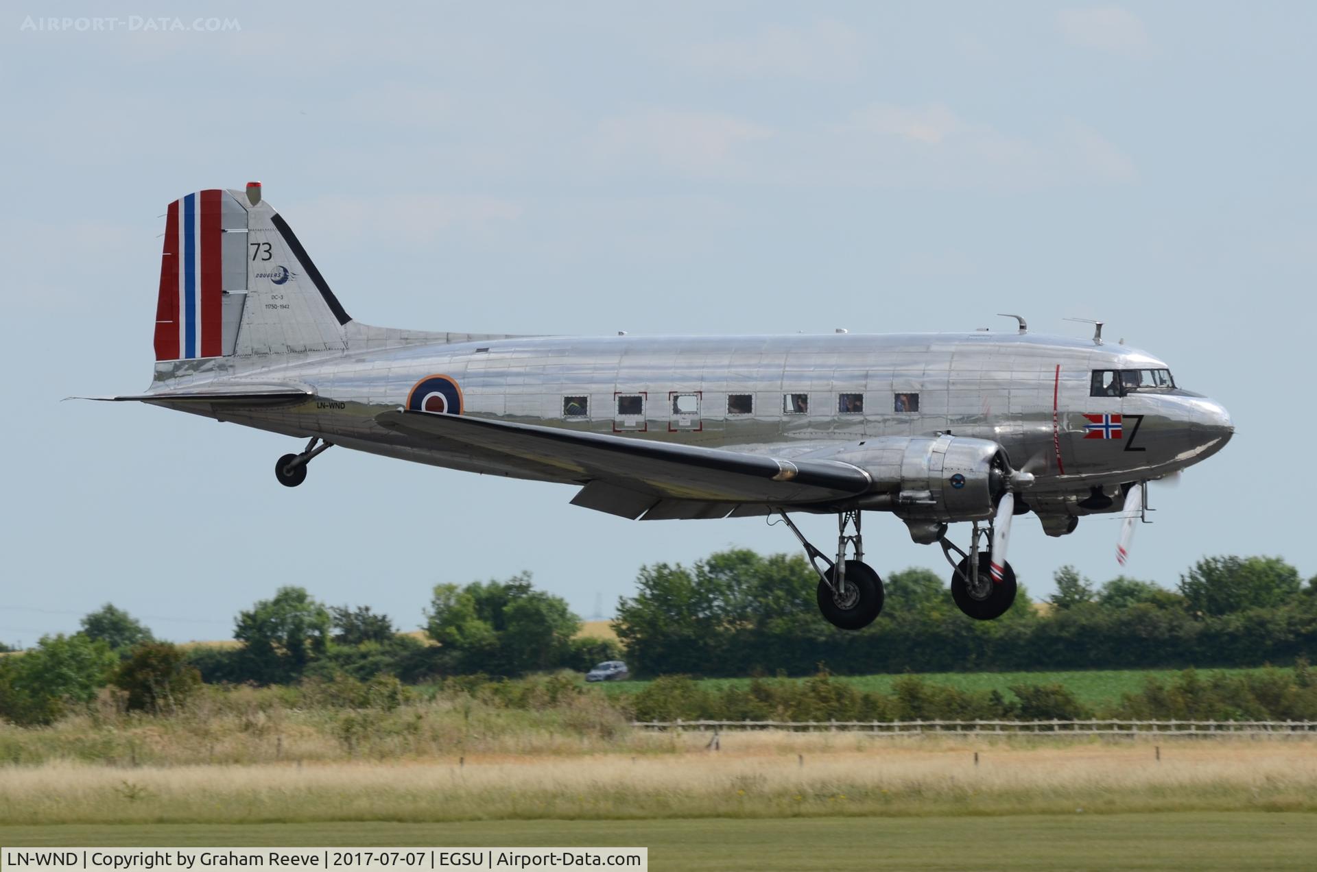 LN-WND, 1943 Douglas C-53D-DO Skytrooper (DC-3A) C/N 11750, Landing at Duxford.