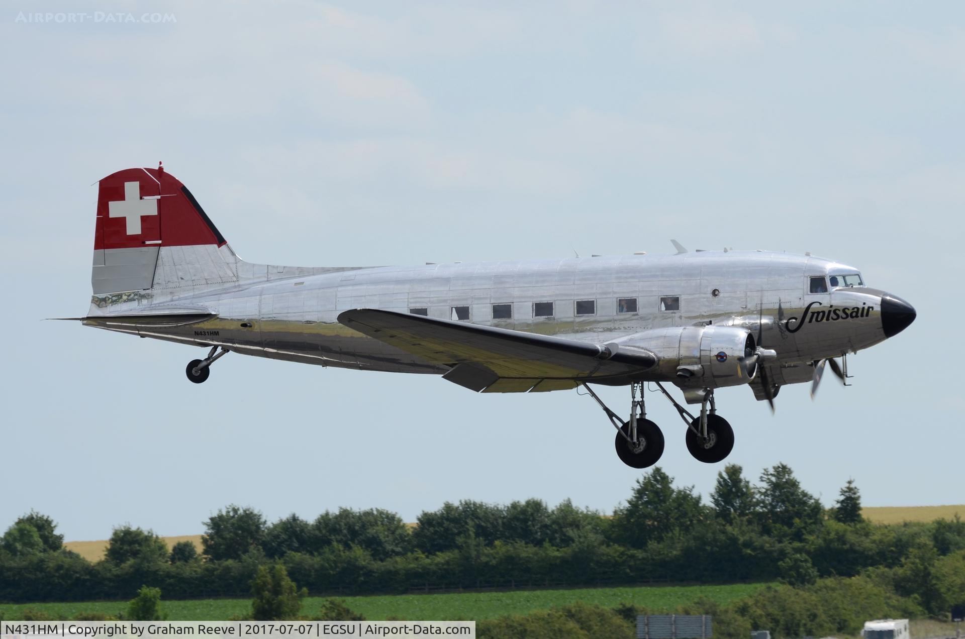 N431HM, 1943 Douglas DC-3C-S1C3G (C-47A) C/N 9995, Landing at Duxford.