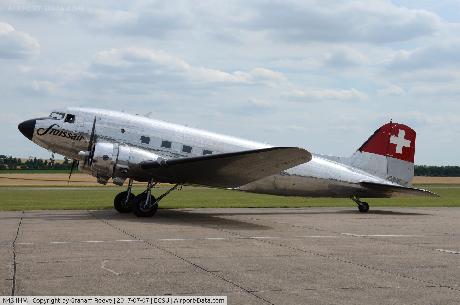 N431HM, 1943 Douglas DC-3C-S1C3G (C-47A) C/N 9995, About to depart from Duxford.
