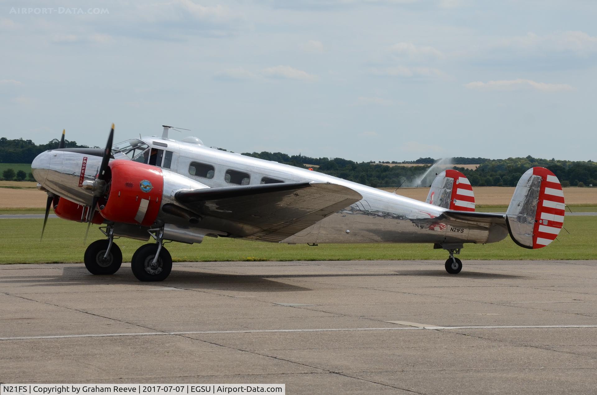N21FS, 1952 Beech Expeditor 3NM C/N CA-138, About to depart from Duxford.