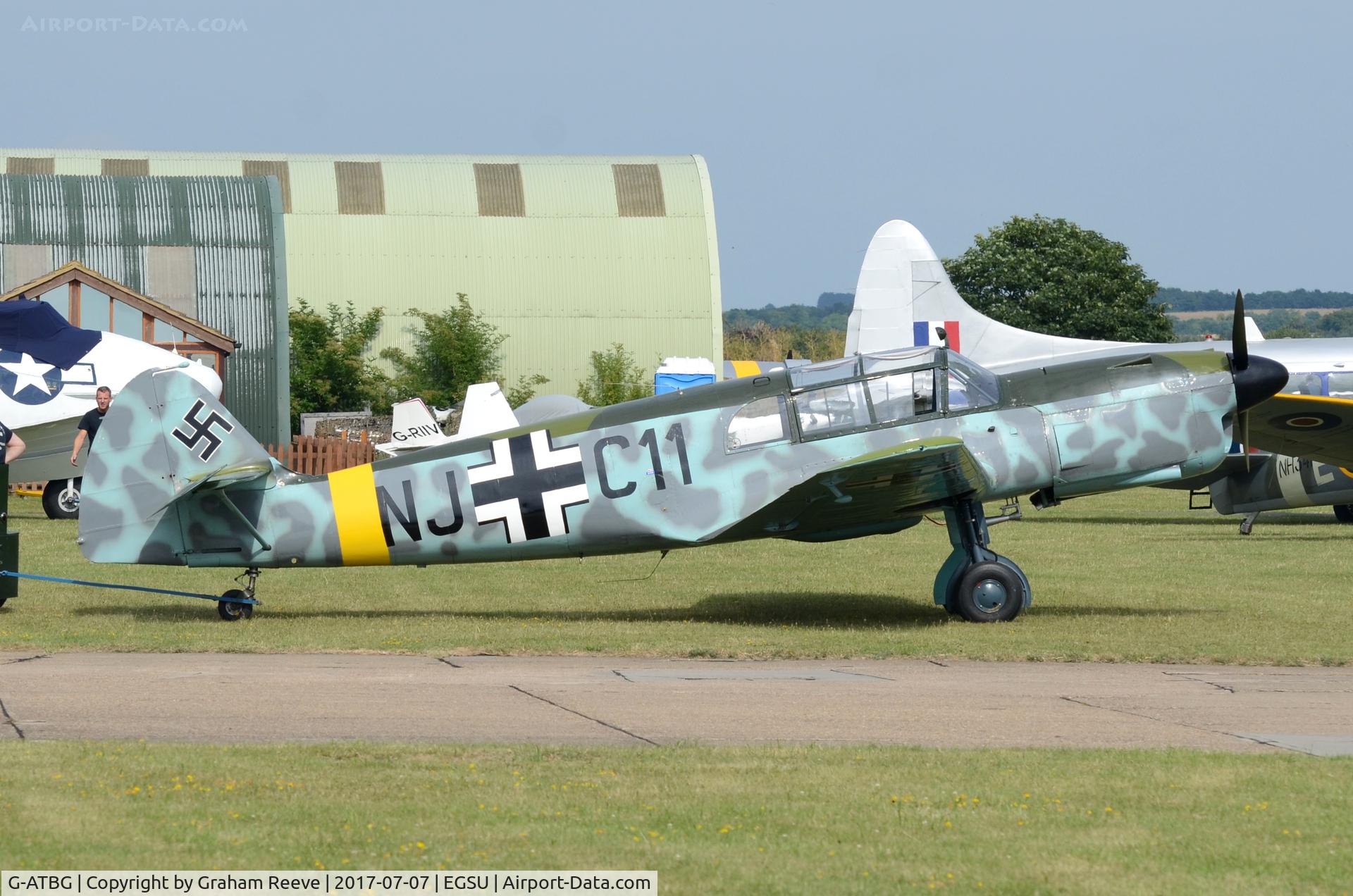 G-ATBG, 1945 Nord 1002 Pingouin II C/N 121, Under tow at Duxford.
