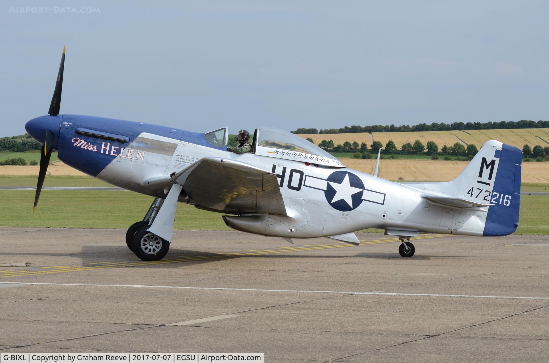 G-BIXL, 1944 North American P-51D Mustang C/N 122-38675, About to depart from Duxford.