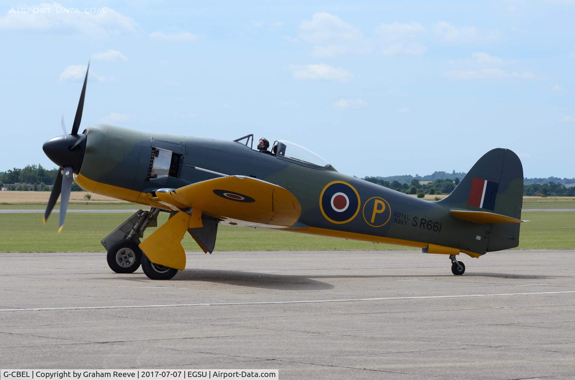 G-CBEL, 1953 Hawker Fury FB11 C/N 37539, About to depart from Duxford.