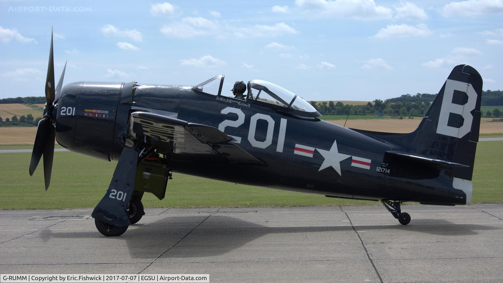 G-RUMM, 1948 Grumman F8F-2 (G58) Bearcat C/N D.1088, x. 121714 on the eve of The Flying Legends Airshow, July 2017.
