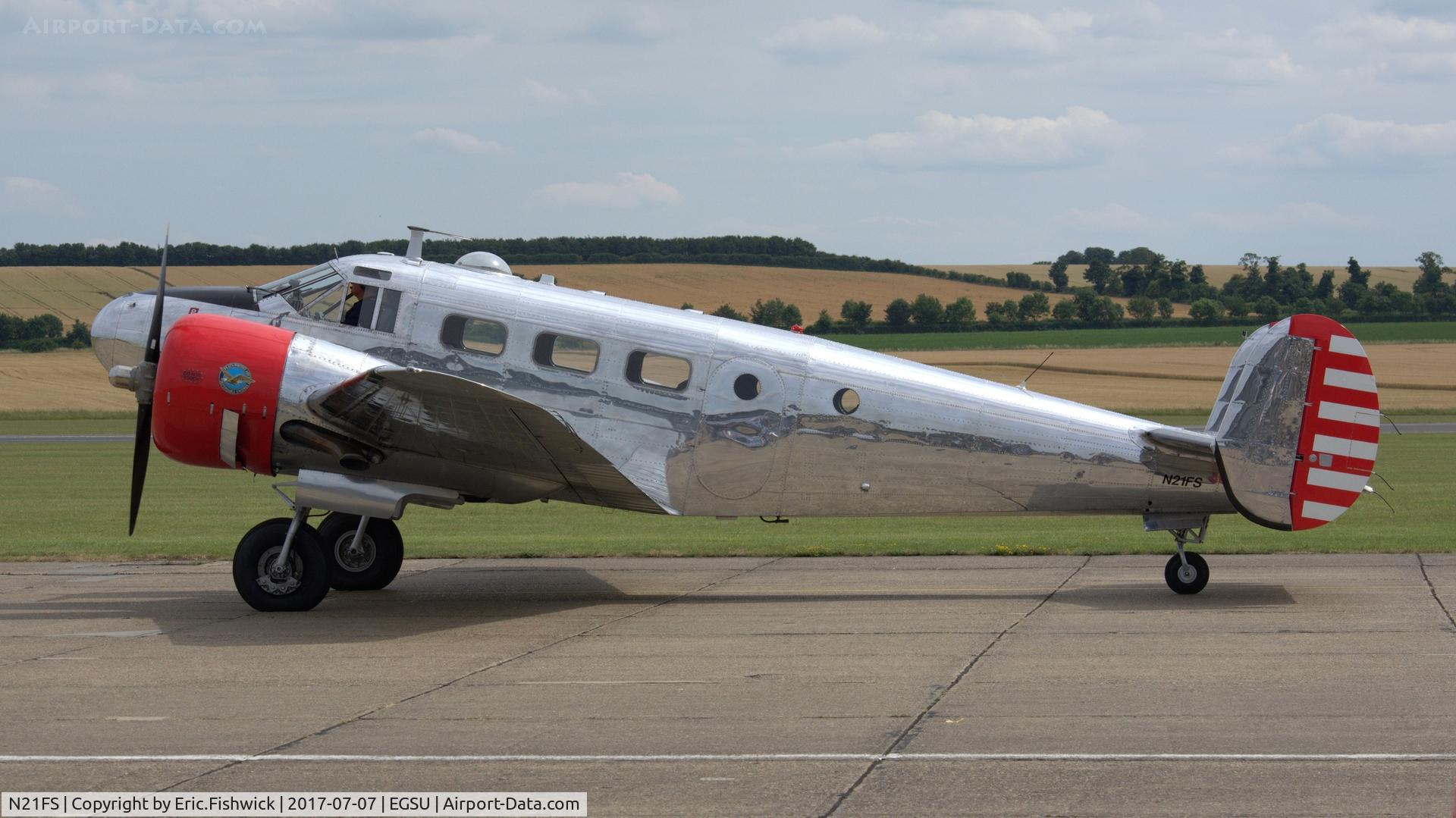 N21FS, 1952 Beech Expeditor 3NM C/N CA-138, 1. N21FS on the eve of The Flying Legends Airshow, July 2017.