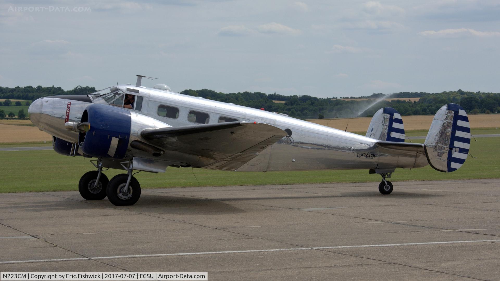 N223CM, 1952 Beech D18S C/N CA223, 3. N223CM on the eve of The Flying Legends Airshow, July 2017.
