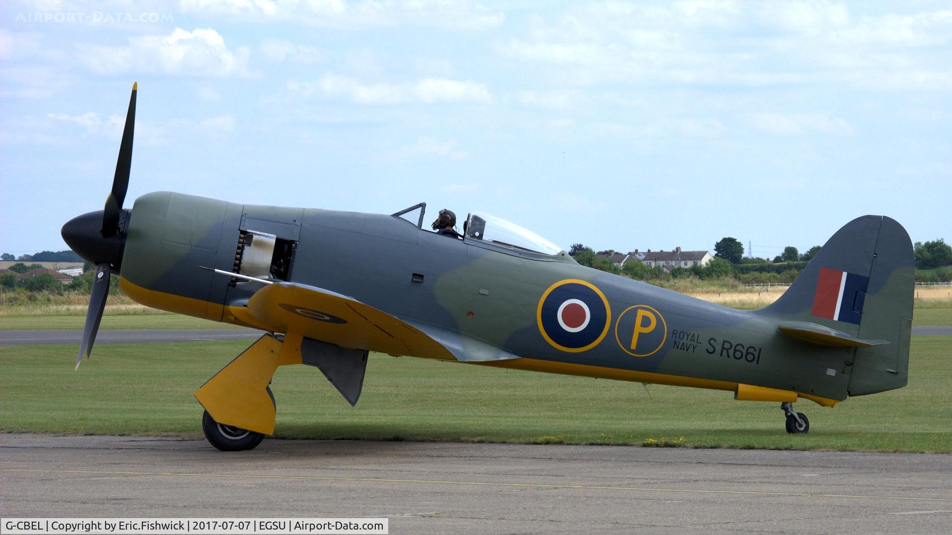 G-CBEL, 1953 Hawker Fury FB11 C/N 37539, x. S R661 on the eve of The Flying Legends Airshow, July 2017.