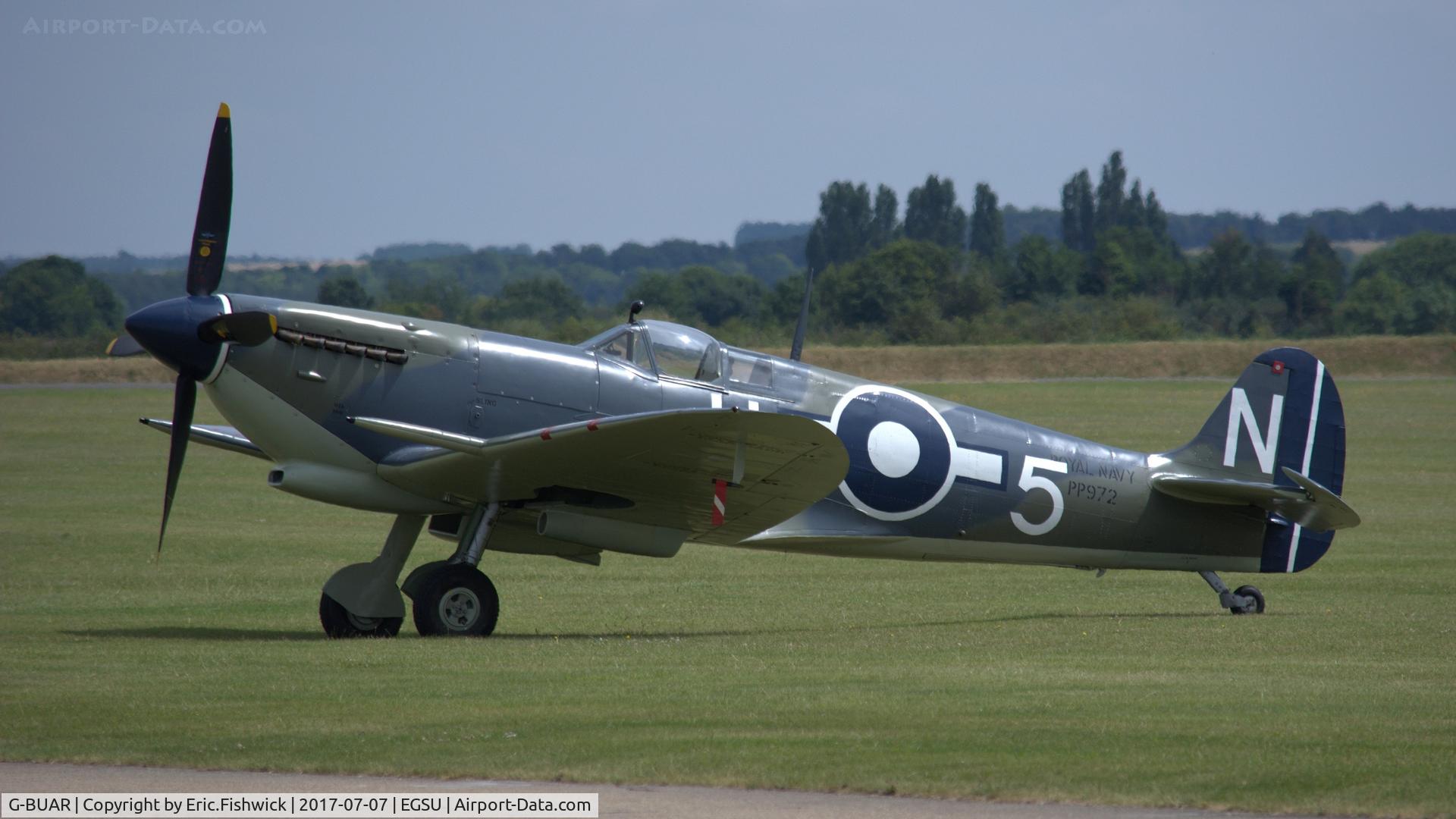 G-BUAR, 1944 Supermarine 358 Seafire LF.III C/N AIR/2605/C23(C), 1. Seafire PP972 on the eve of The Flying Legends Airshow, July 2017.