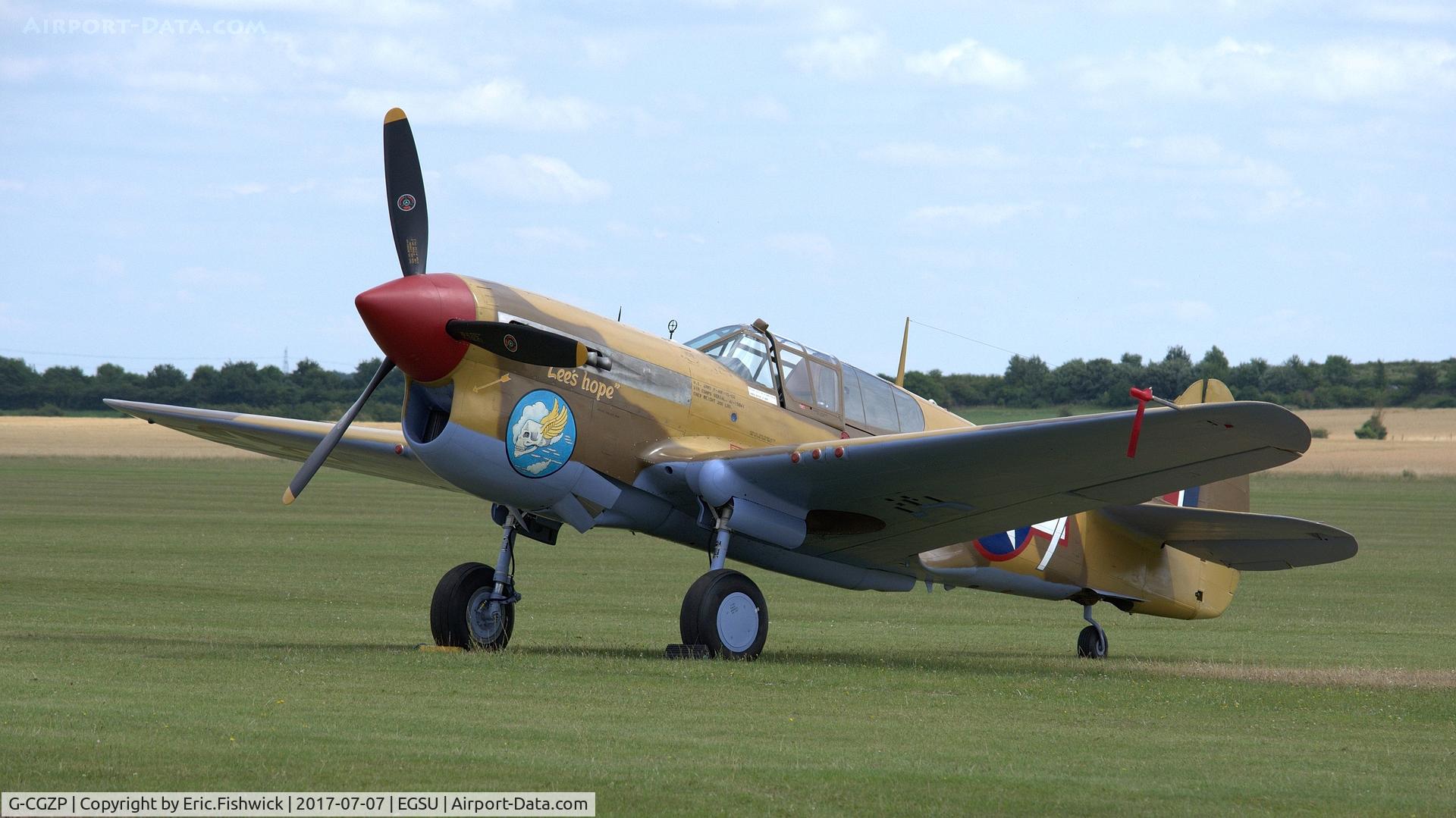 G-CGZP, 1942 Curtiss P-40F Warhawk C/N 19503, 3. 'Lee's Hope' on the eve of The Flying Legends Airshow, July 2017.