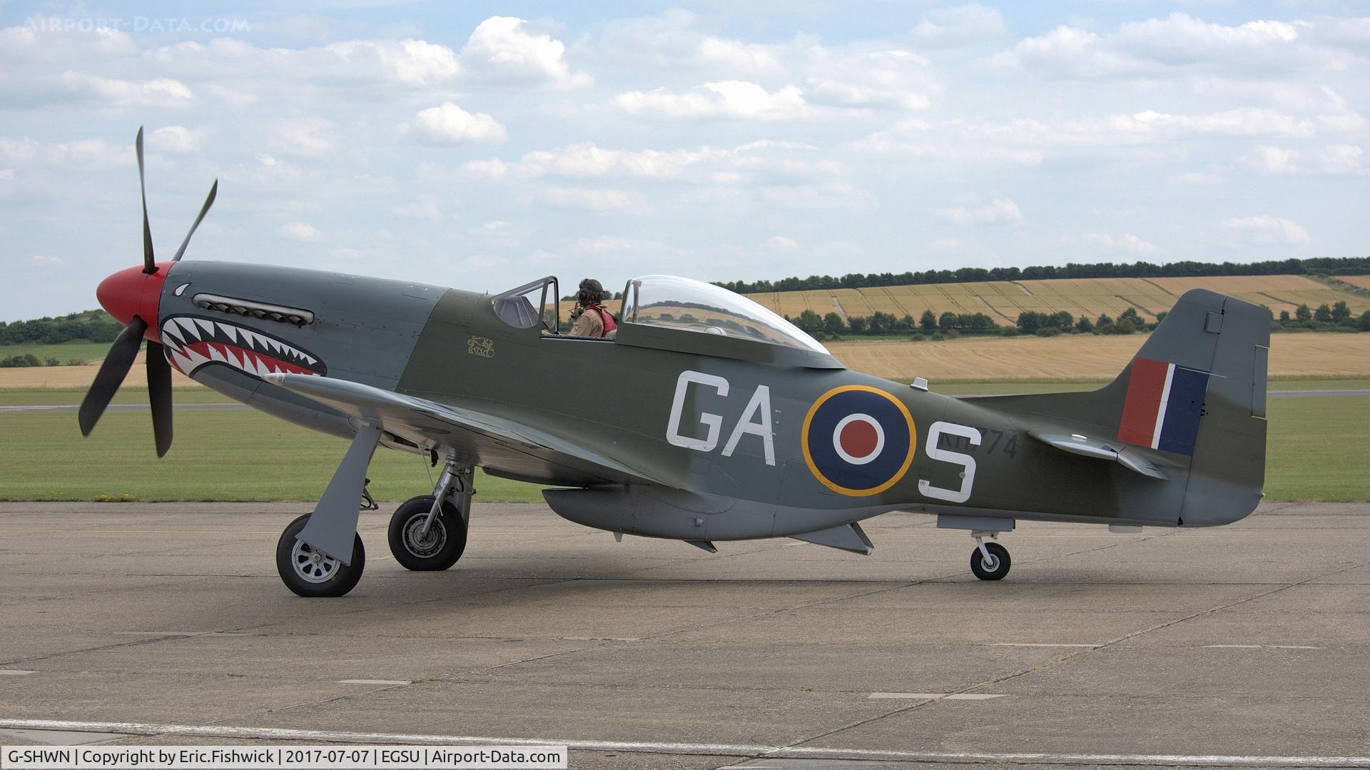 G-SHWN, 1944 North American P-51D Mustang C/N 122-40417, 1. KH774 on the eve of The Flying Legends Airshow, July 2017.