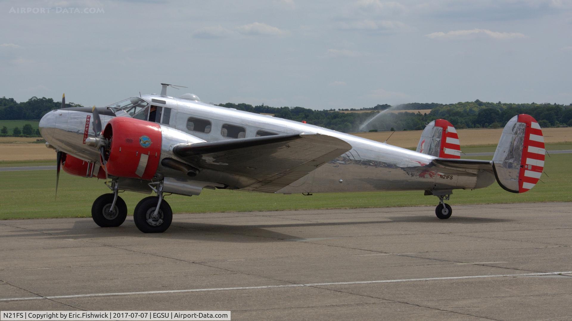 N21FS, 1952 Beech Expeditor 3NM C/N CA-138, 3. N21FS on the eve of The Flying Legends Airshow, July 2017.