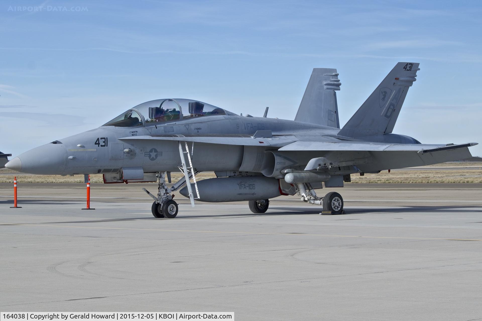 164038, McDonnell Douglas F/A 18D Hornet C/N 924/D050, parked on the south GA ramp. VFA-106 