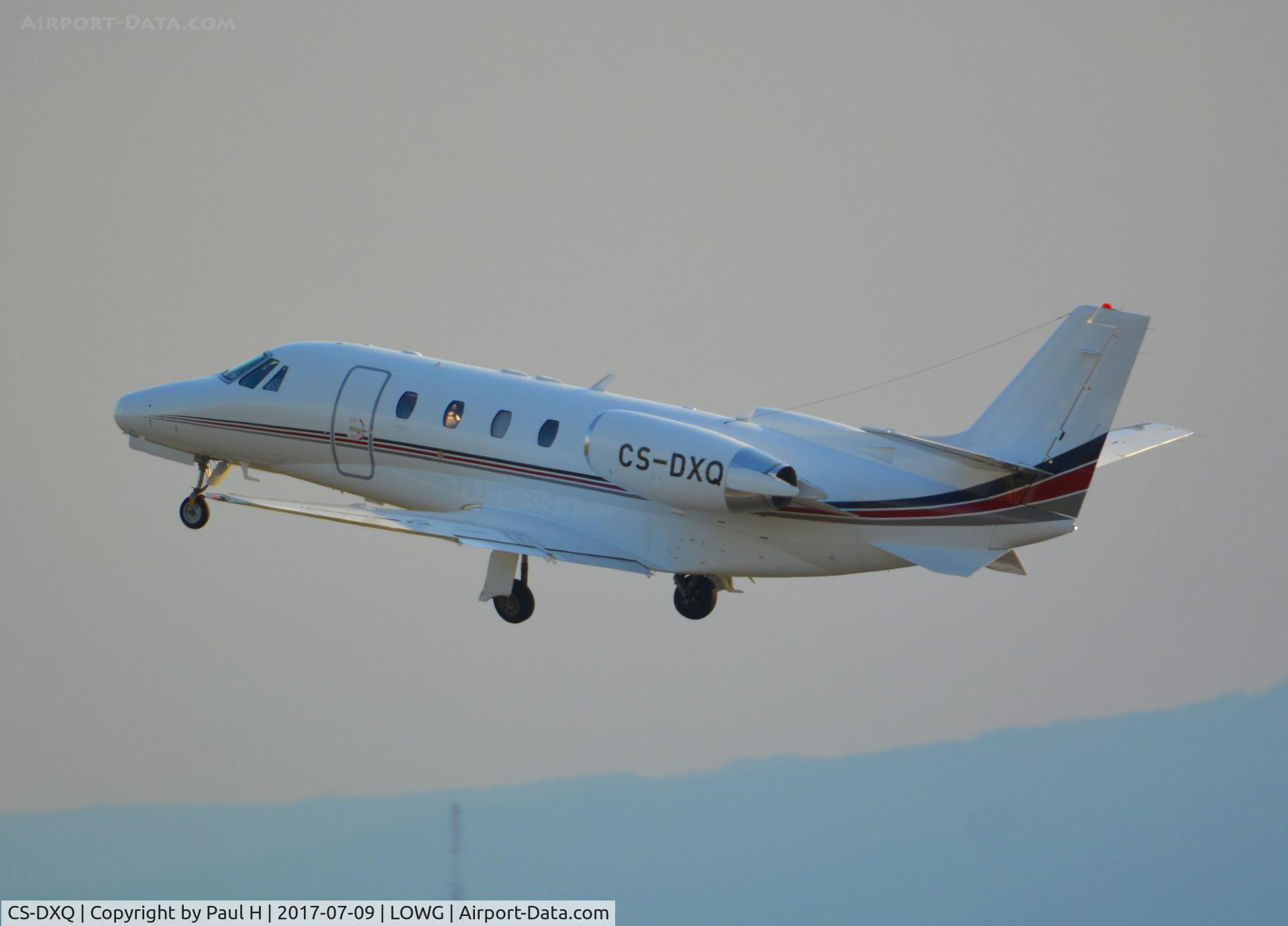 CS-DXQ, 2007 Cessna 560XL Citation XLS C/N 560-5704, Cessna 560XL flying into an evening sky, LOWG, Graz