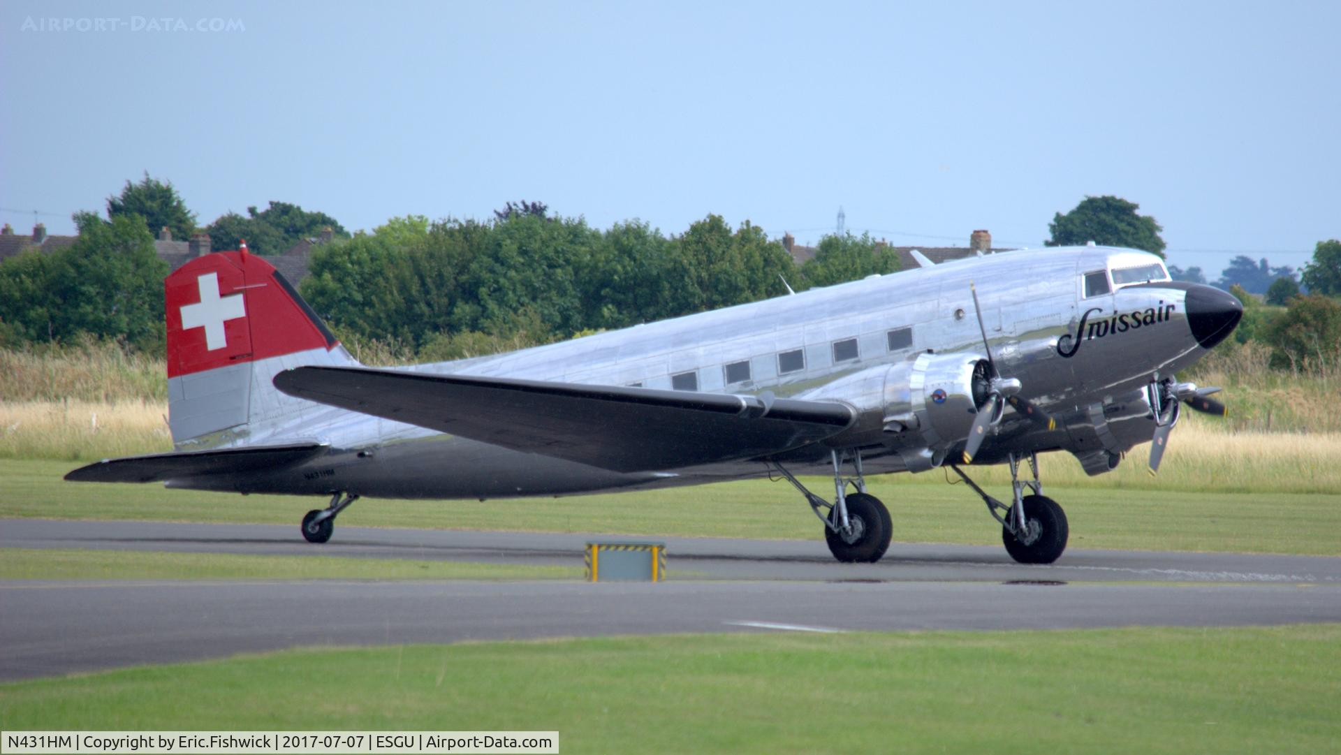 N431HM, 1943 Douglas DC-3C-S1C3G (C-47A) C/N 9995, 3. N431HM on the eve of The Flying Legends Airshow, July 2017.