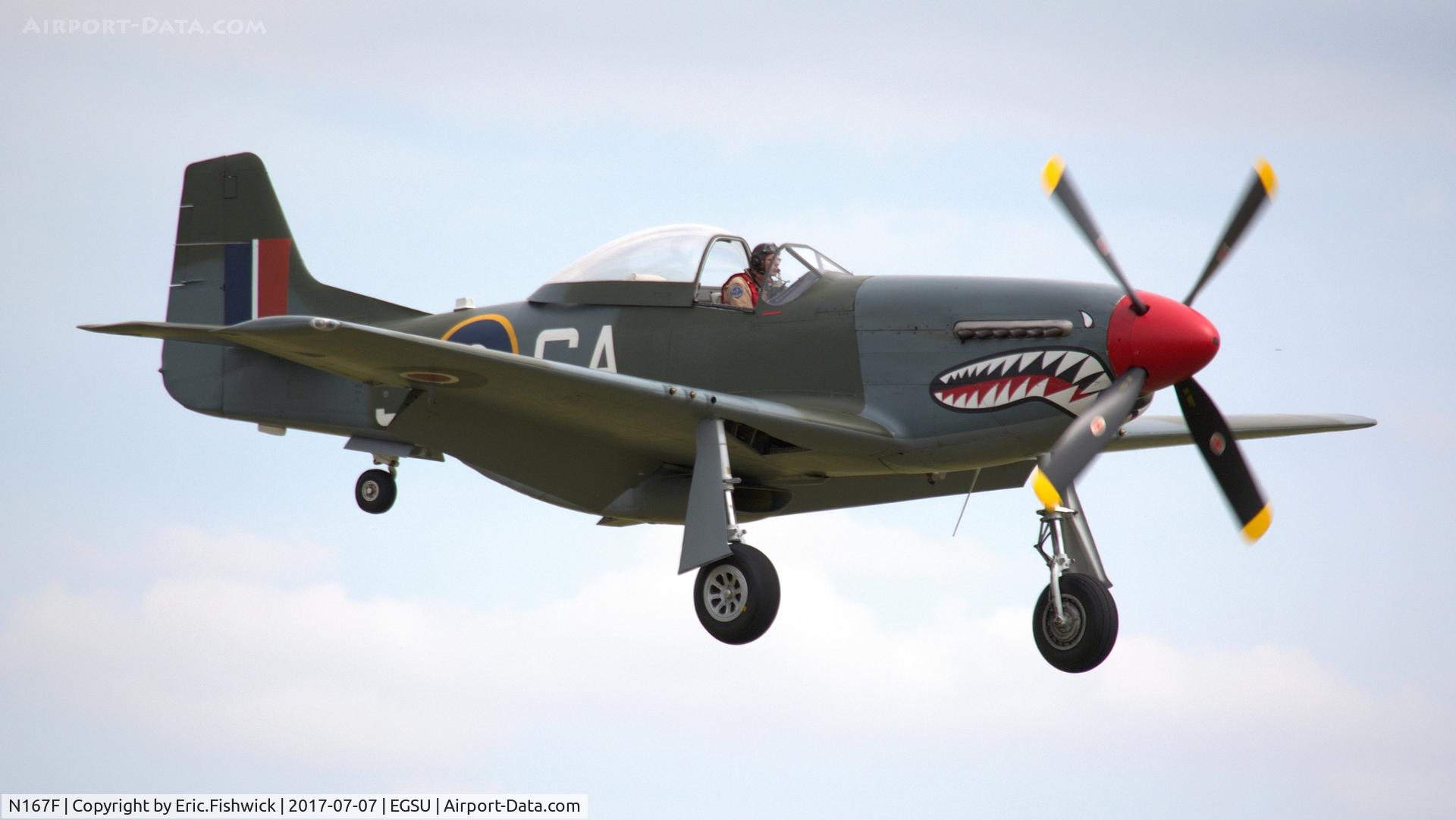 N167F, 1944 North American P-51D Mustang C/N 122-40417, cr. N167F - 'The Shark' on the eve of The Flying Legends Airshow, July 2017.