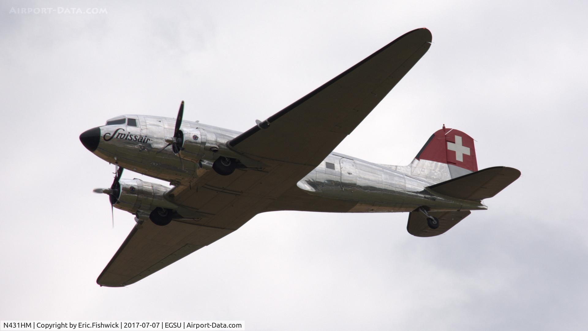 N431HM, 1943 Douglas DC-3C-S1C3G (C-47A) C/N 9995, dl. N431HM on the eve of The Flying Legends Airshow, July 2017.