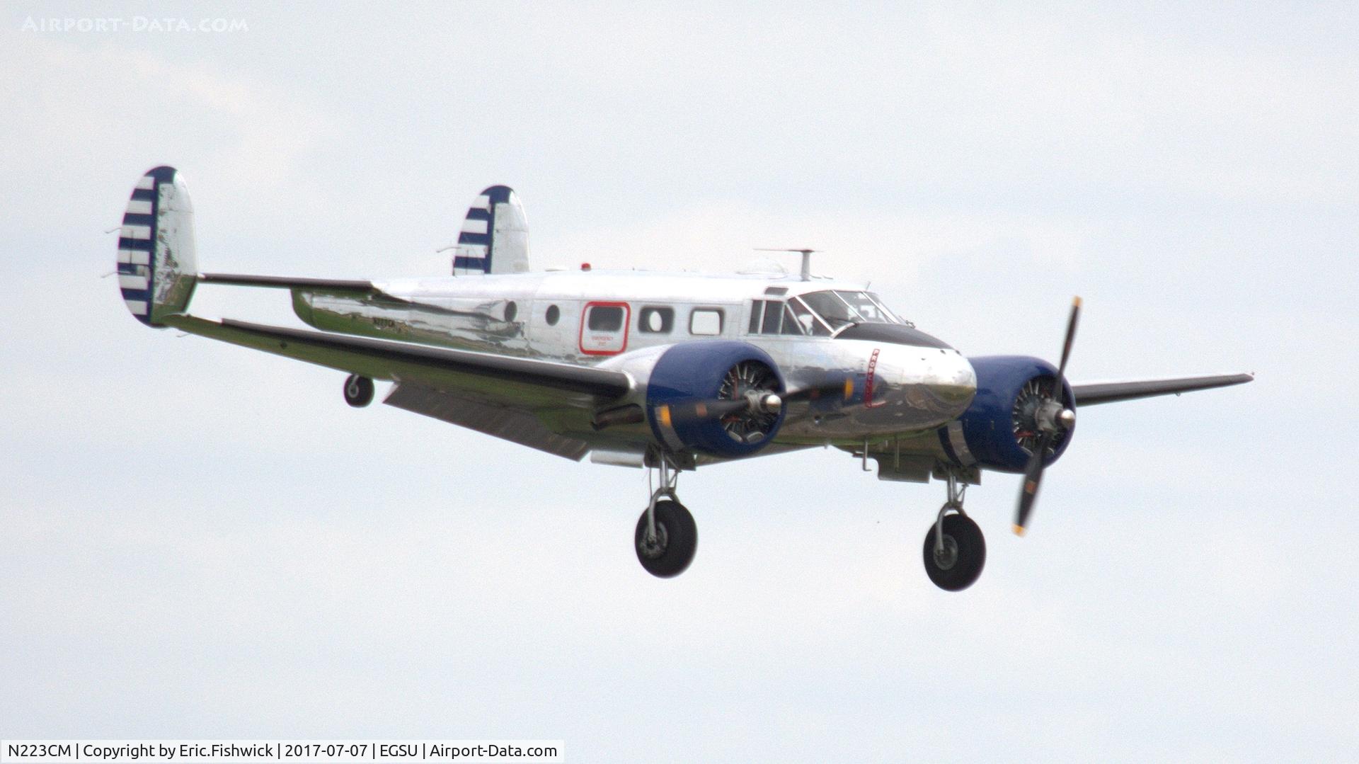 N223CM, 1952 Beech D18S C/N CA223, cr. N223CM on the eve of The Flying Legends Airshow, July 2017.