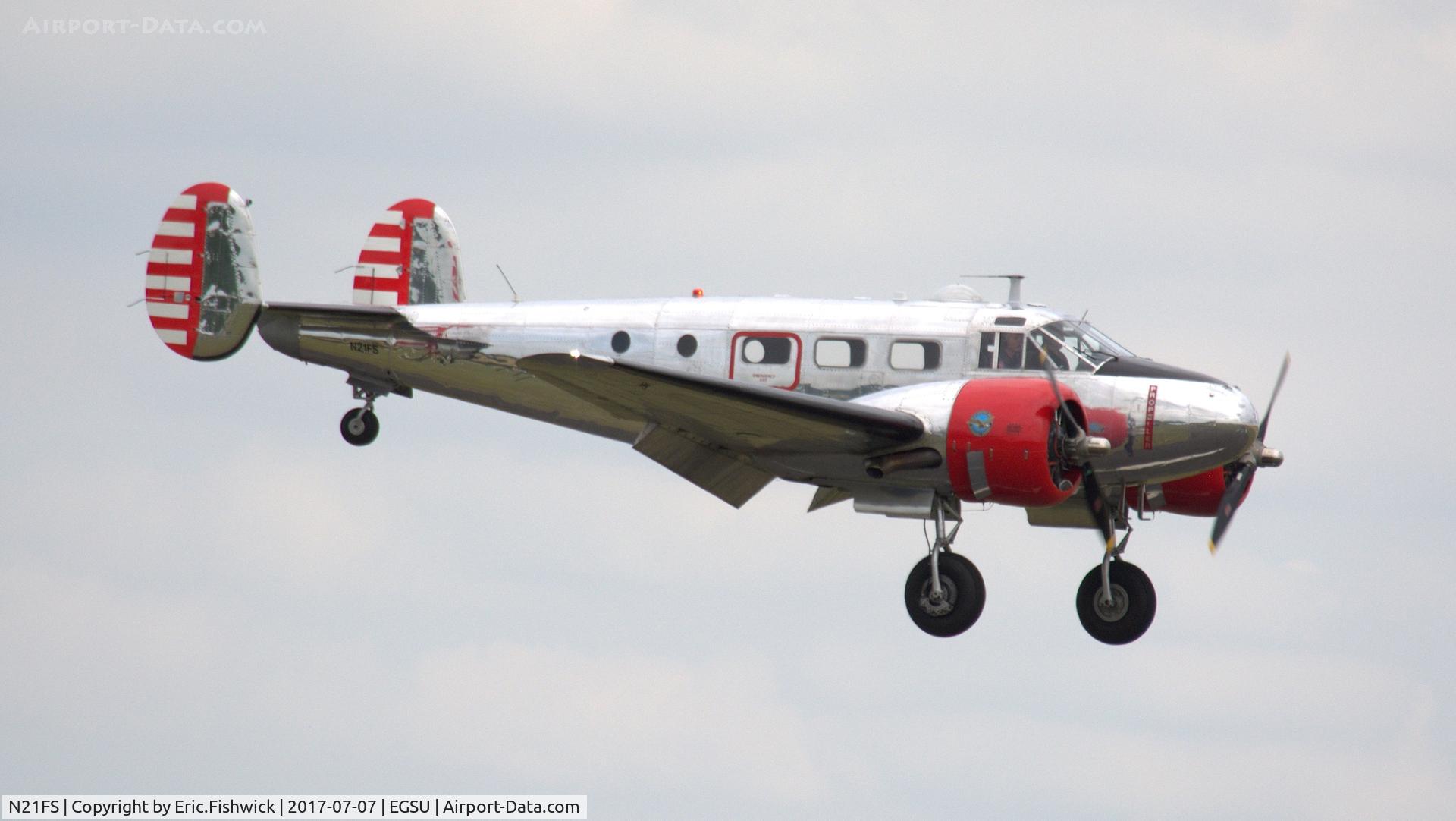 N21FS, 1952 Beech Expeditor 3NM C/N CA-138, cr. N21FS on the eve of The Flying Legends Airshow, July 2017.
