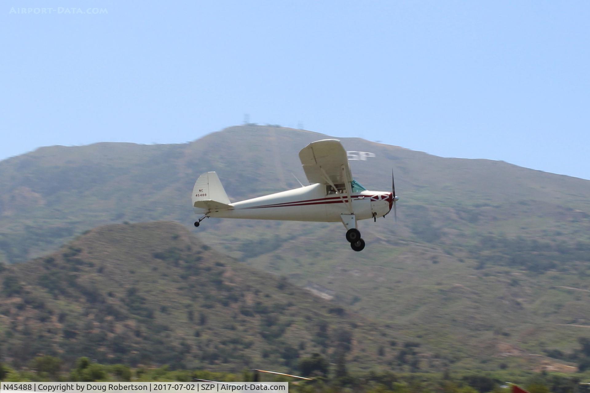 N45488, 1946 Luscombe 8A C/N 2015, 1946 Luscombe 8A, Continental A&C-65 65 Hp, takeoff climb Rwy 22