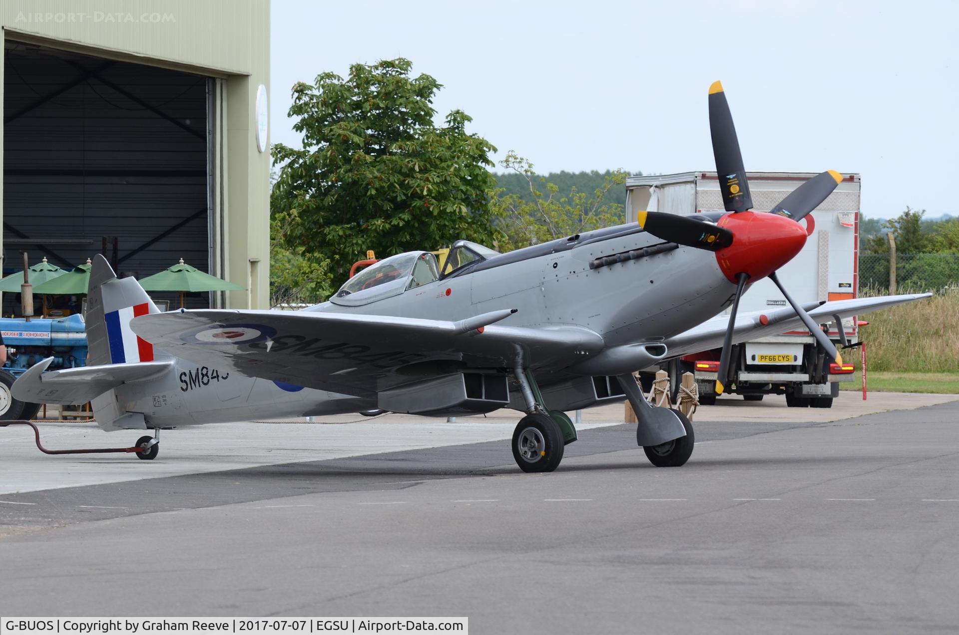 G-BUOS, 1945 Supermarine 394 Spitfire FR.XVIIIe C/N 6S/672224, Parked at Duxford.