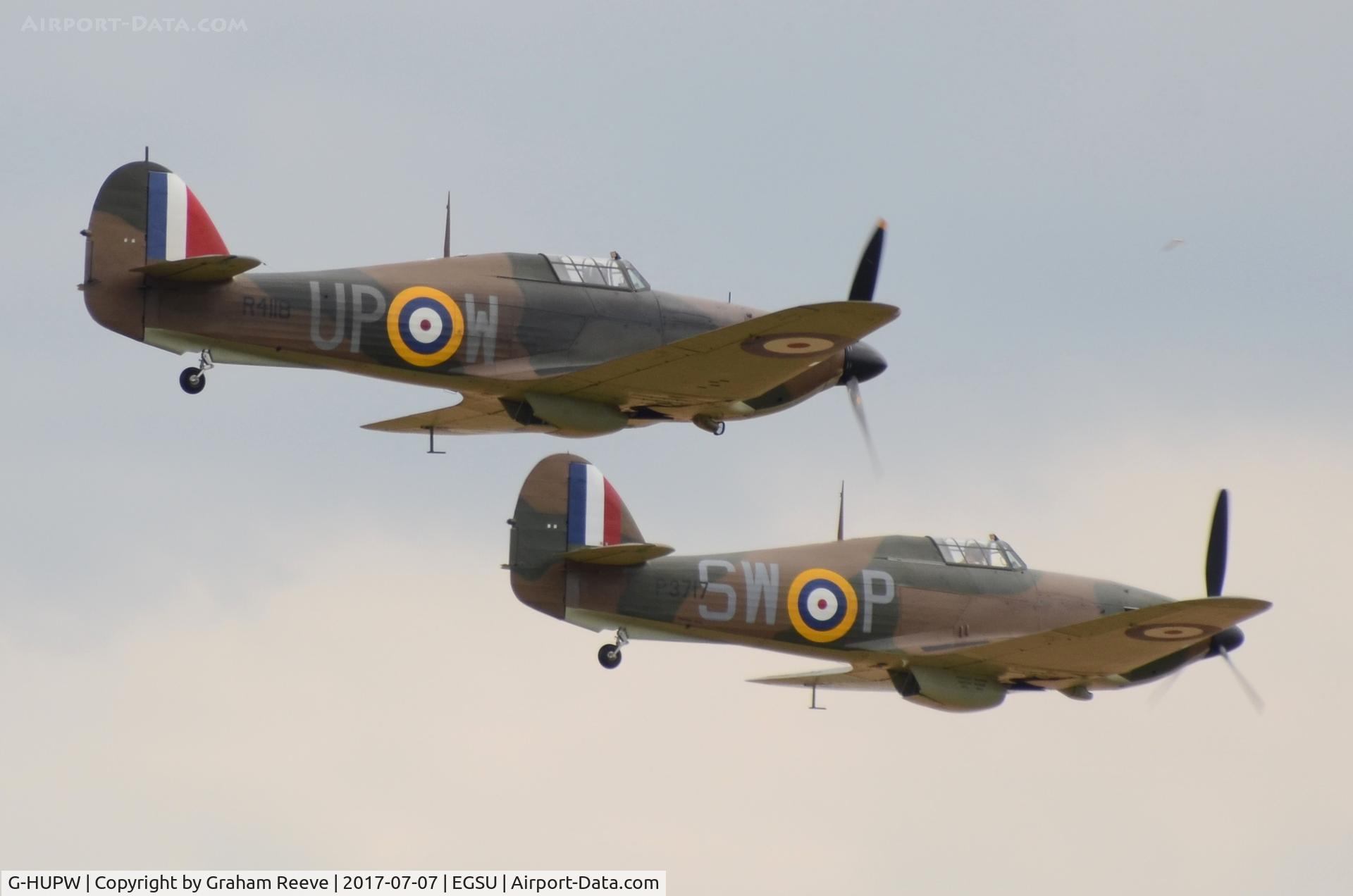 G-HUPW, 1940 Hawker Hurricane I C/N G592301, In formation with G-HITT at Duxford.
