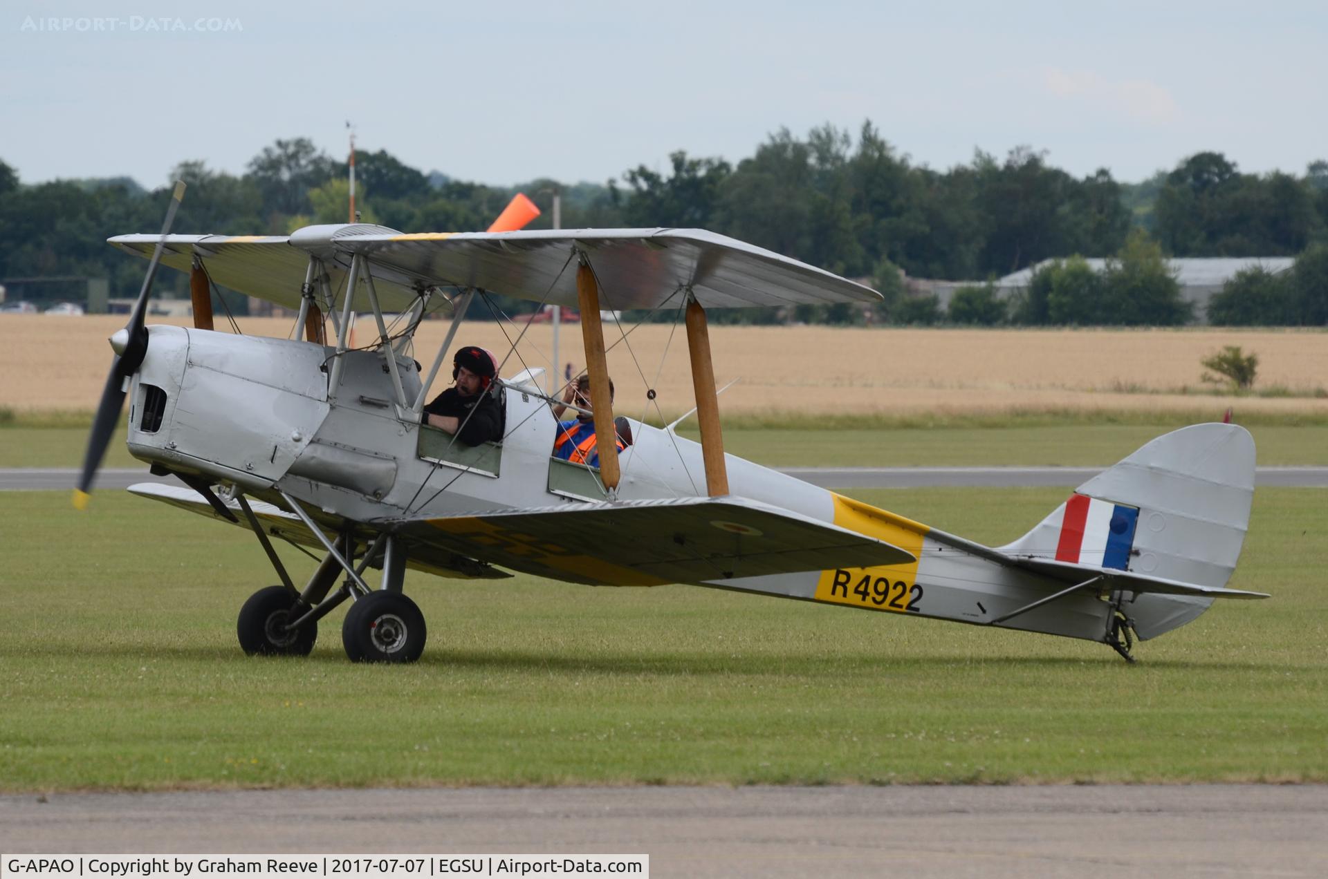 G-APAO, 1940 De Havilland DH-82A Tiger Moth II C/N 82845, About to depart from Duxford.