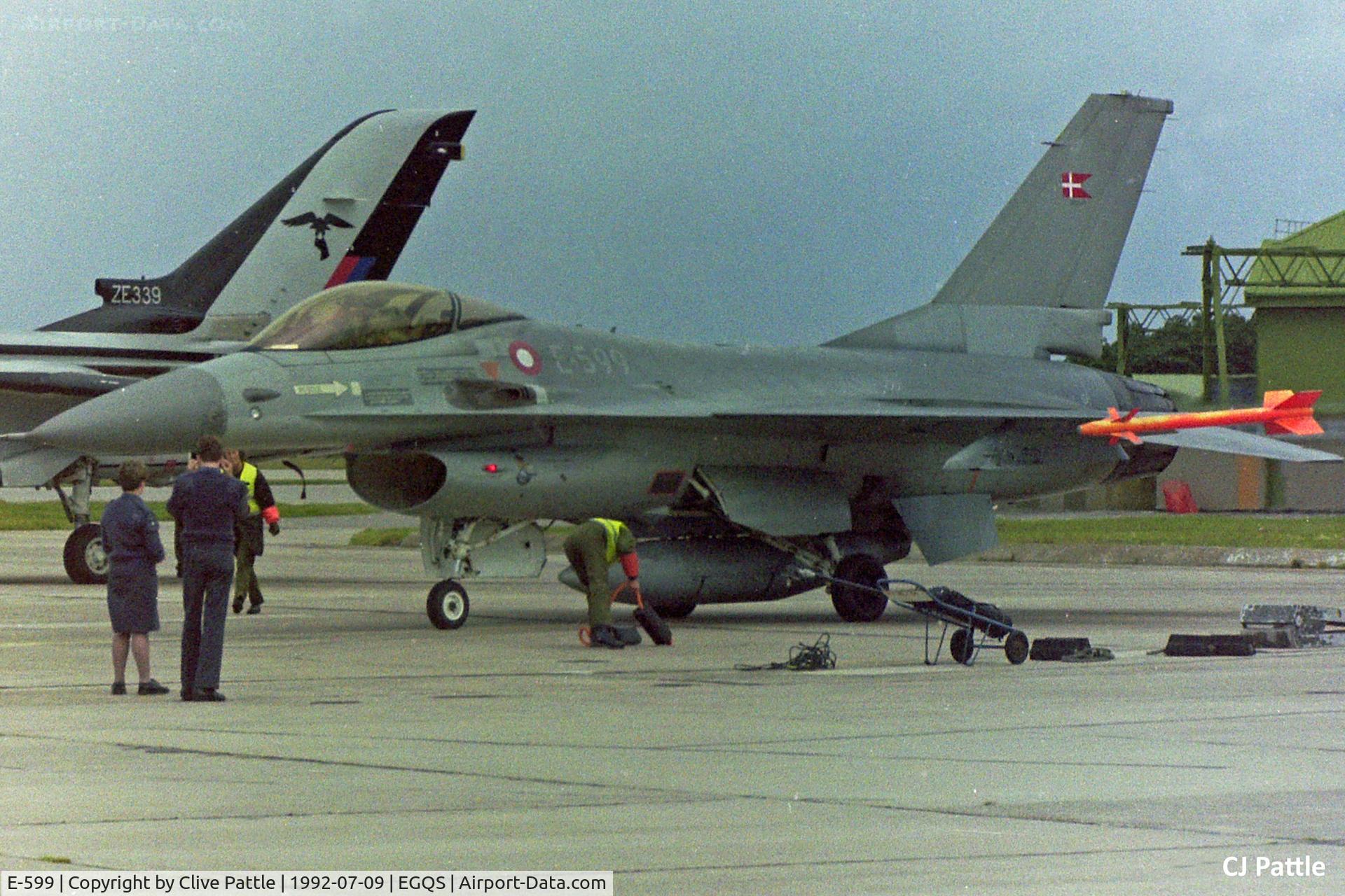 E-599, 1980 SABCA F-16AM Fighting Falcon C/N 6F-34, RAF Lossiemouth action - scanned from print