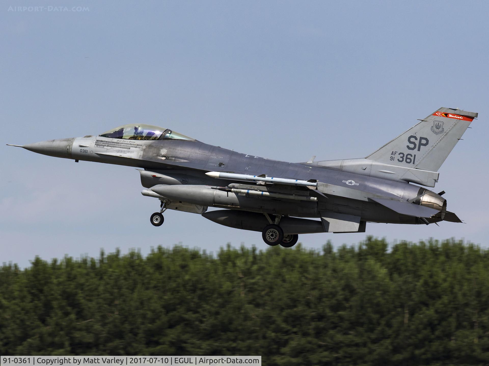 91-0361, 1991 General Dynamics F-16CJ Fighting Falcon C/N CC-59, landing on RWY 24