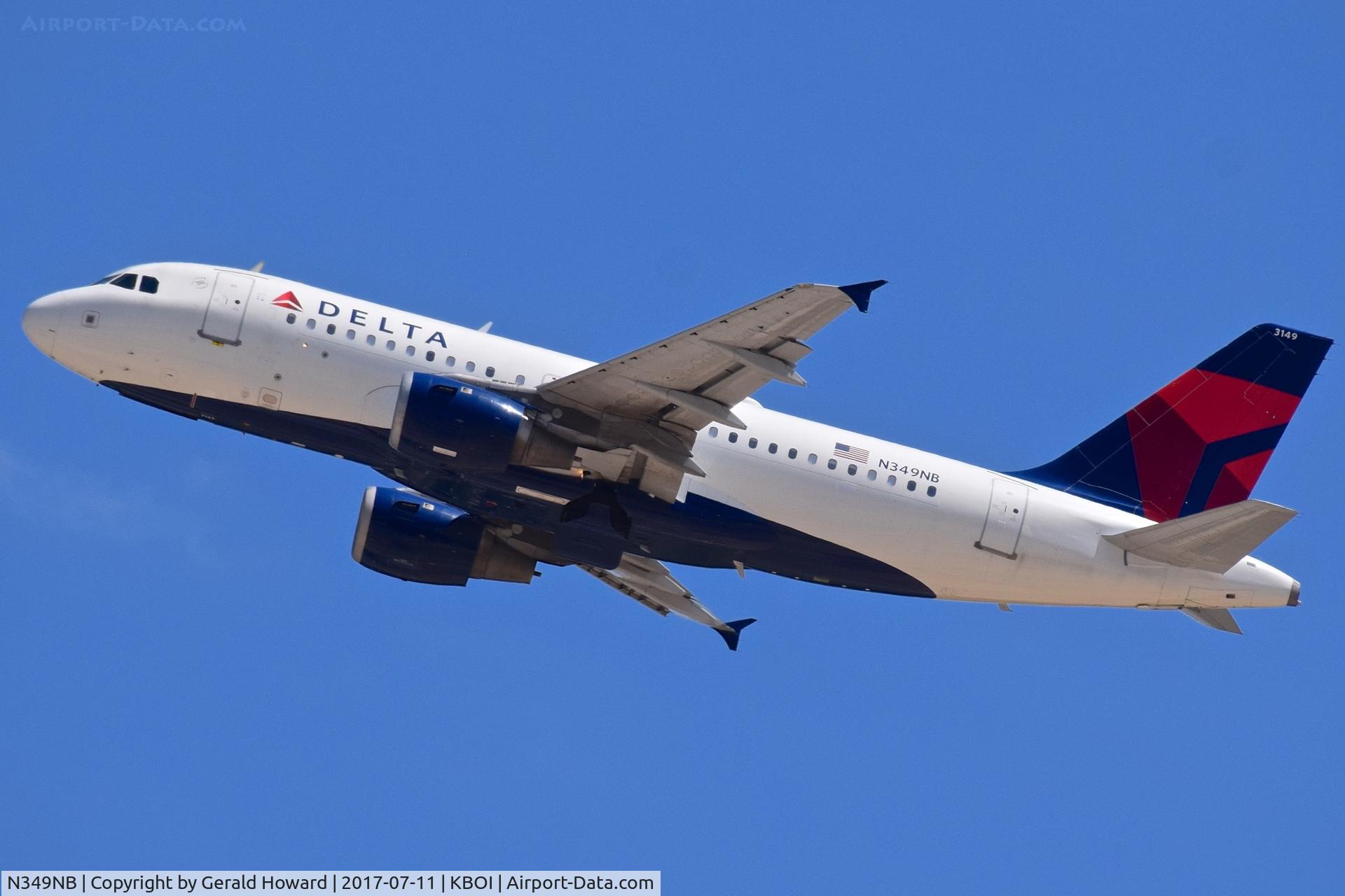 N349NB, 2002 Airbus A319-114 C/N 1815, Departing BOI.