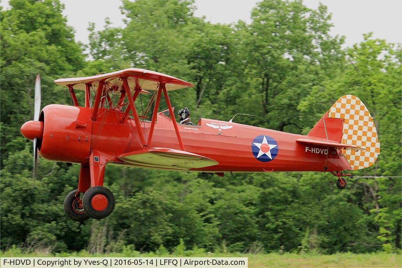 F-HDVD, 1940 Boeing A75N1 (PT-17) C/N 75-940, Boeing A75N1 (PT-17), Take off rwy 28, La Ferté-Alais (LFFQ) air show 2016